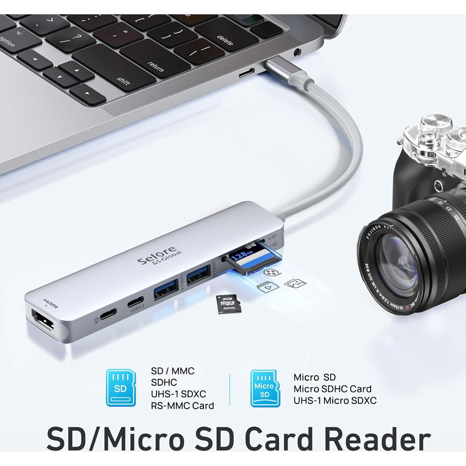 Dongle USB C 7 en 1 Selore&S-Global con HDMI 4K y 2 USB 3.0