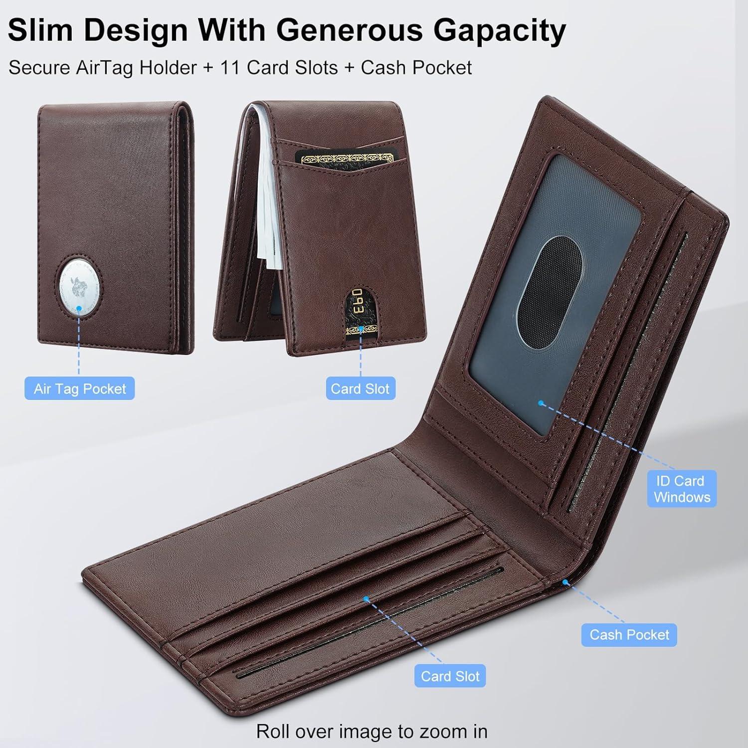 Cartera delgada Furid con AirTag y bloqueo RFID - Cuero negro