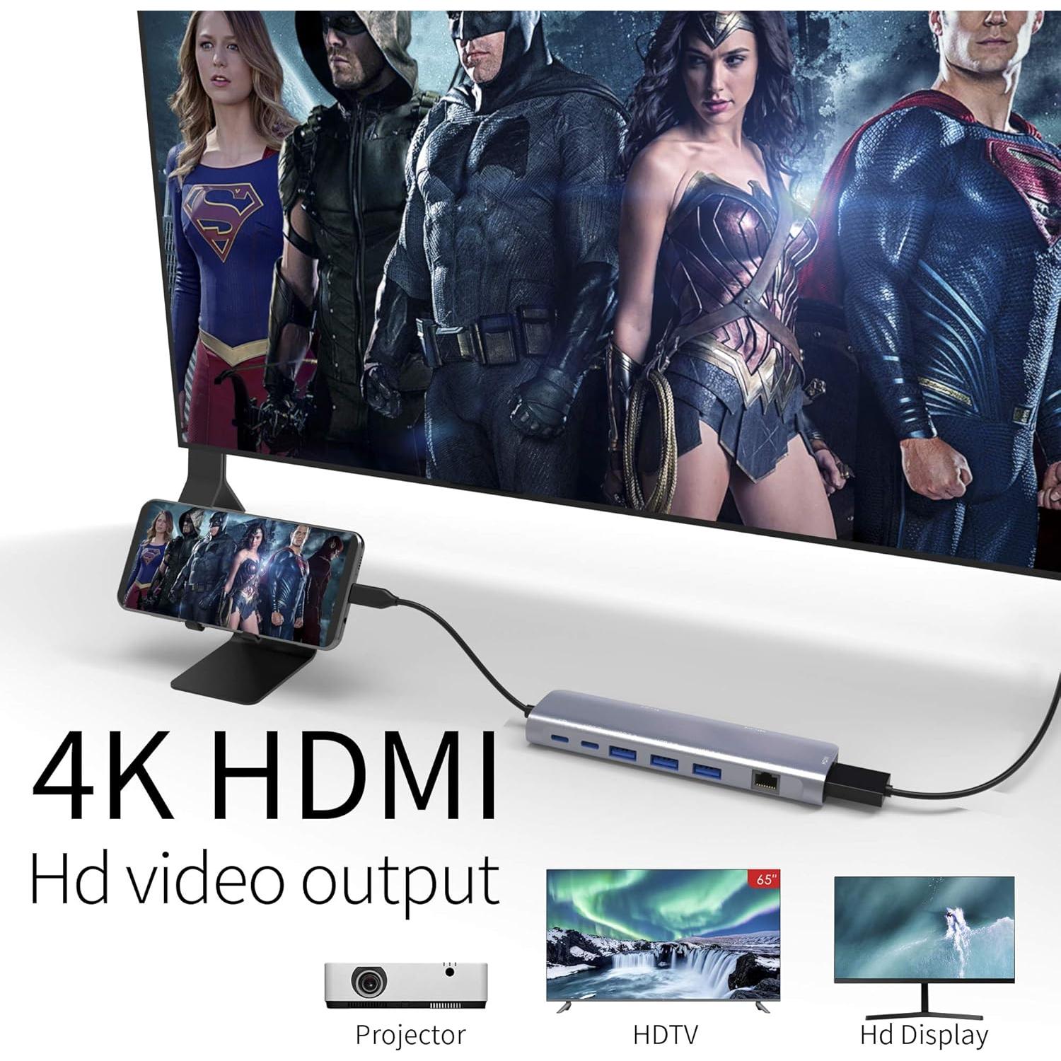 Adaptador USB C Hub 9 en 1 WWLSV con HDMI 4K, Ethernet y 3 USB 3.0