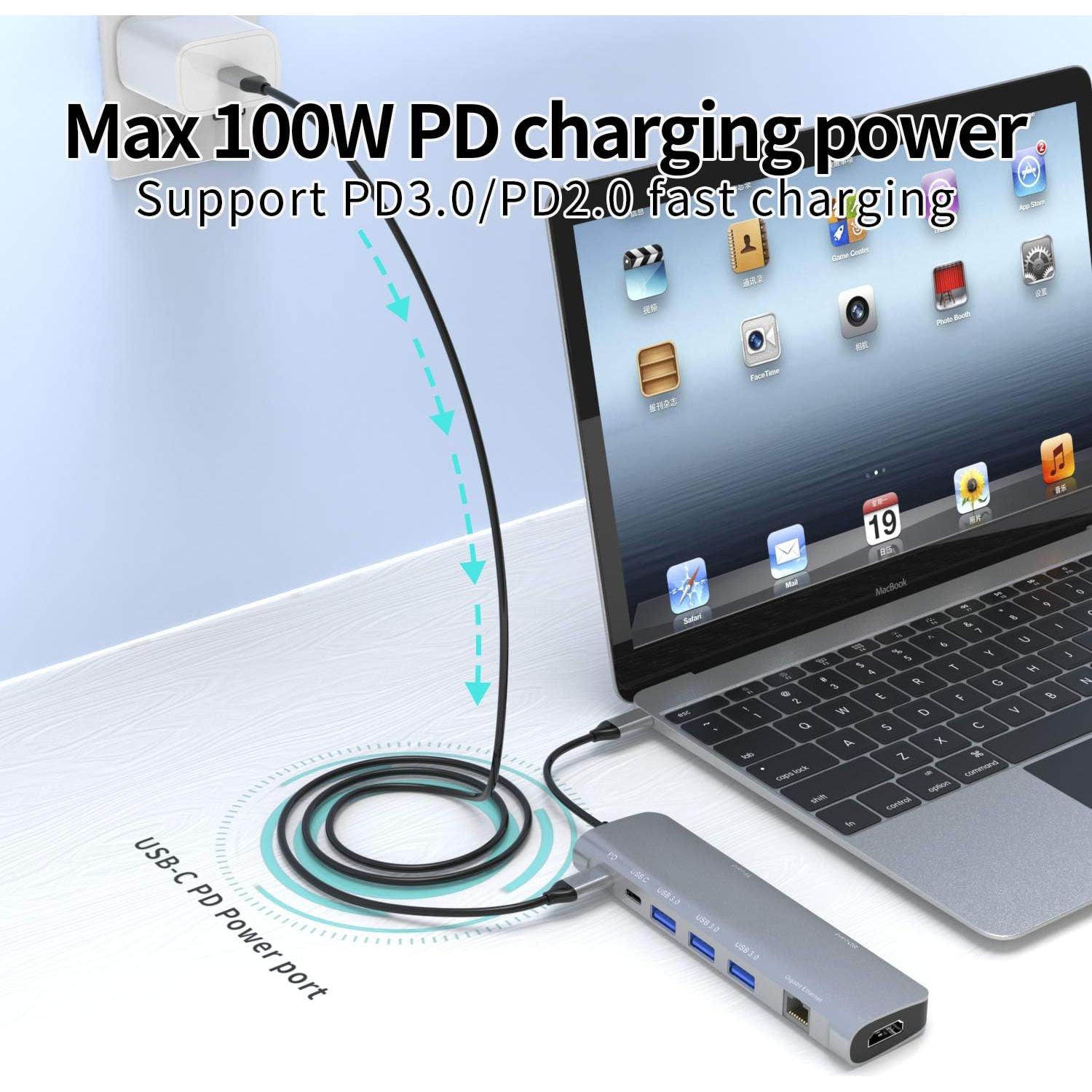 Adaptador USB C Hub 9 en 1 WWLSV con HDMI 4K, Ethernet y 3 USB 3.0