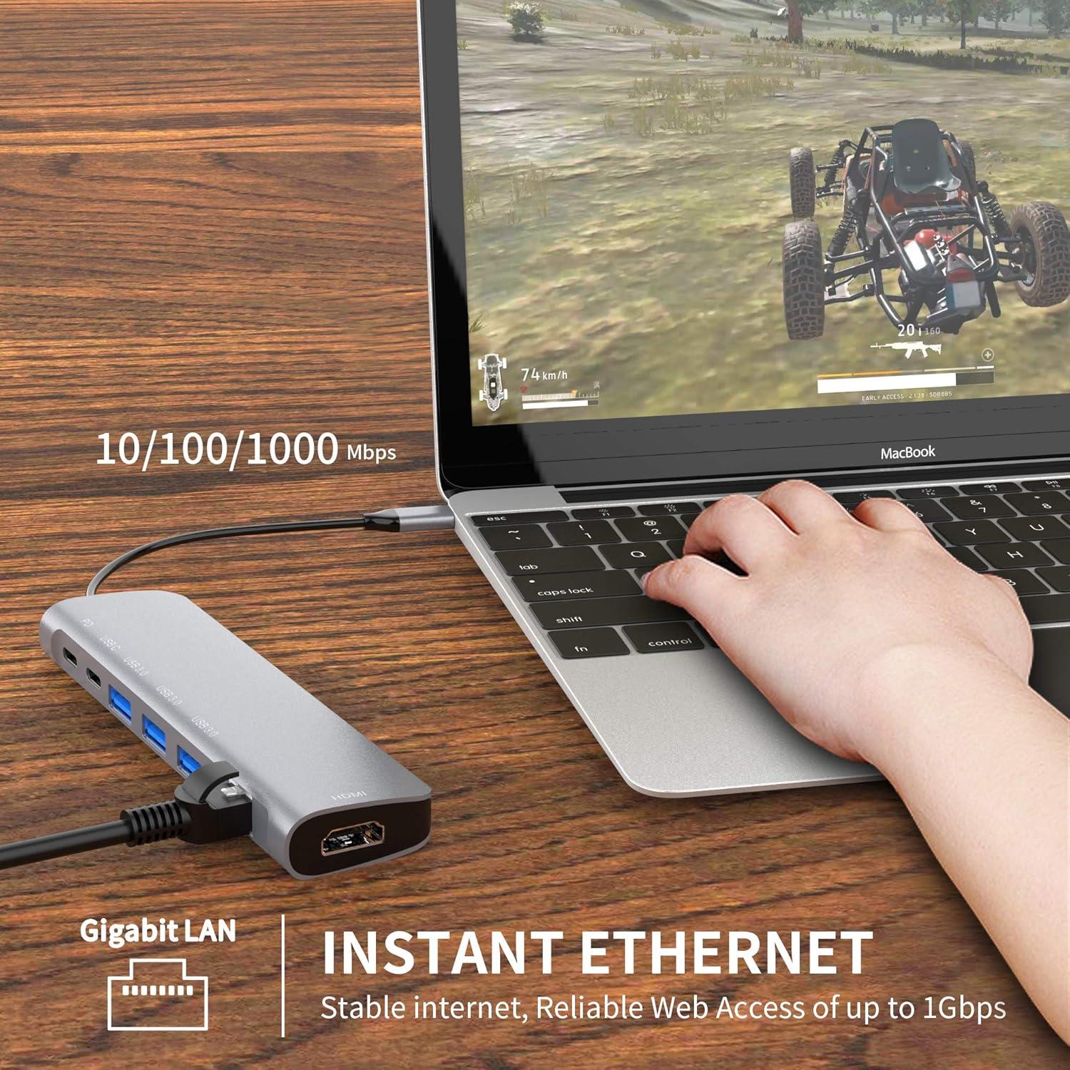 Adaptador USB C Hub 9 en 1 WWLSV con HDMI 4K, Ethernet y 3 USB 3.0