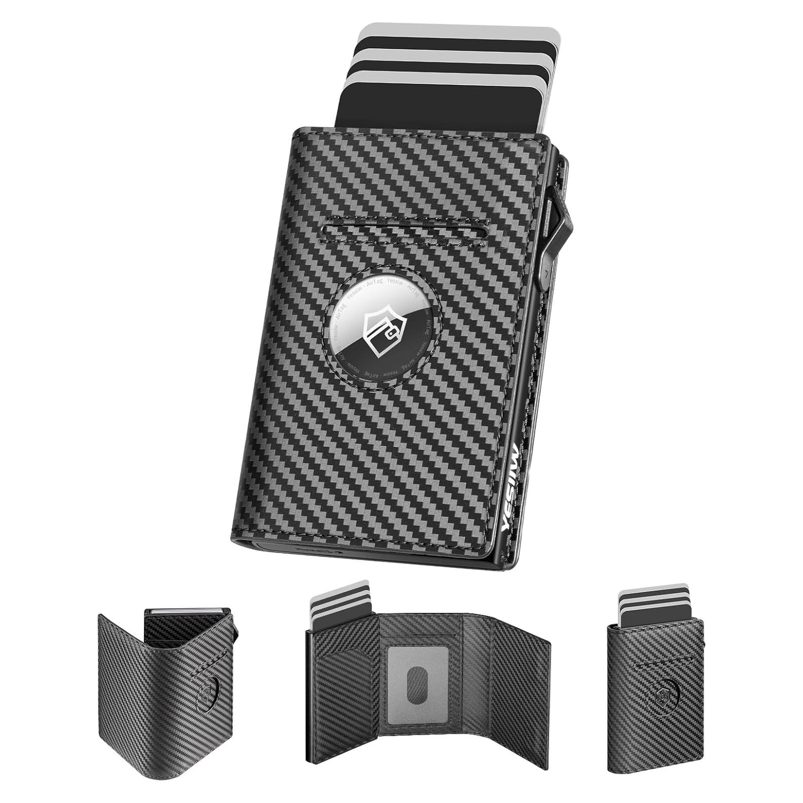 Cartera YESIIW para hombres con AirTag y bloqueo RFID, negra