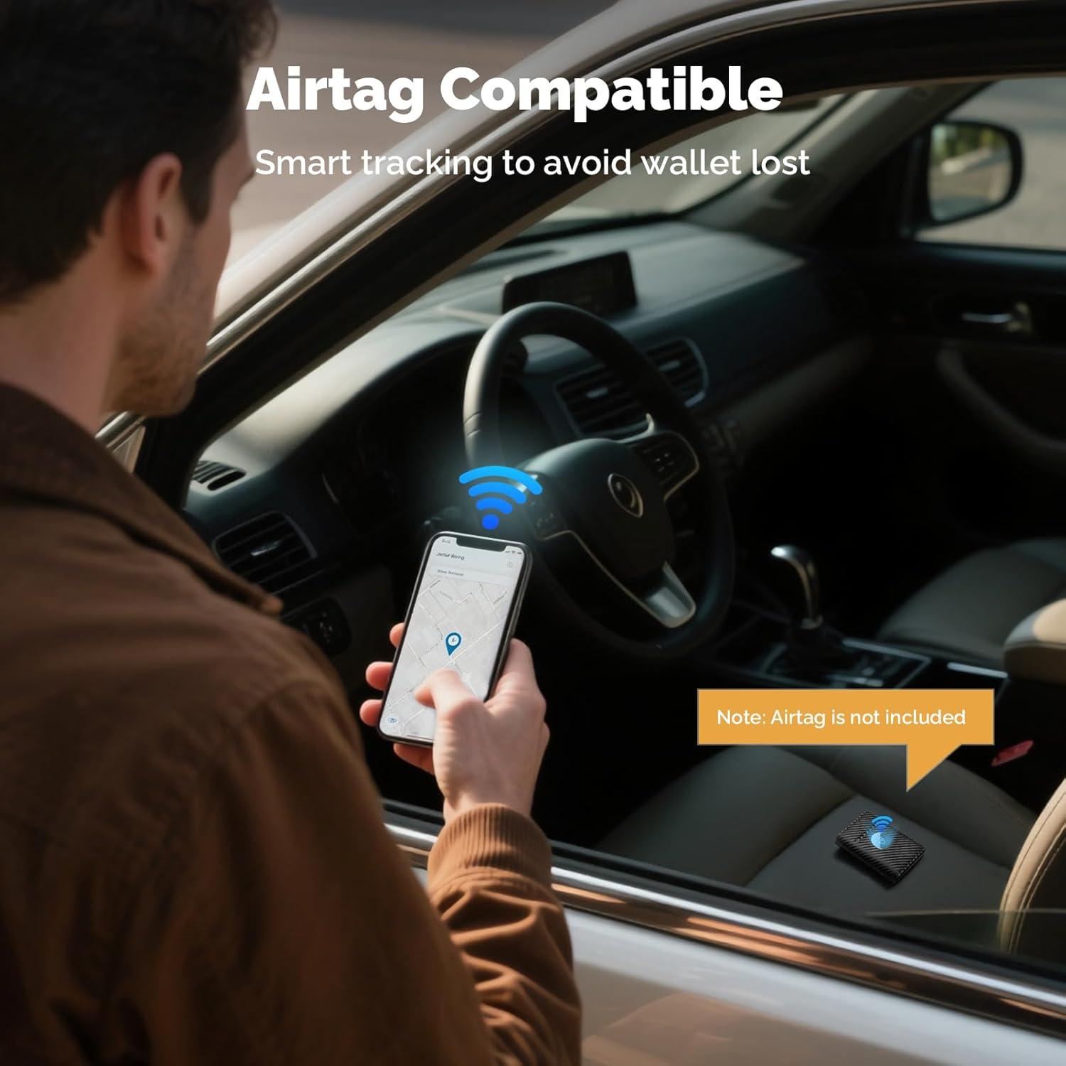 Cartera YESIIW para hombres con AirTag y bloqueo RFID, negra