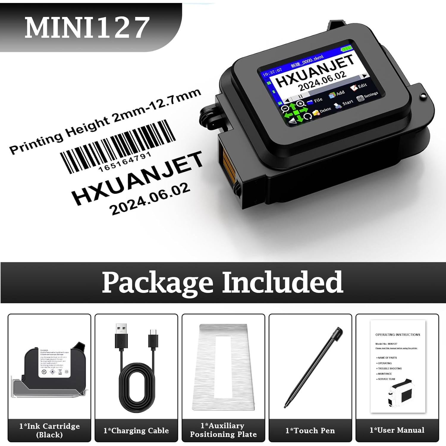 Impresora de Mano Portátil HXUANJET MINI127 600DPI Tinta