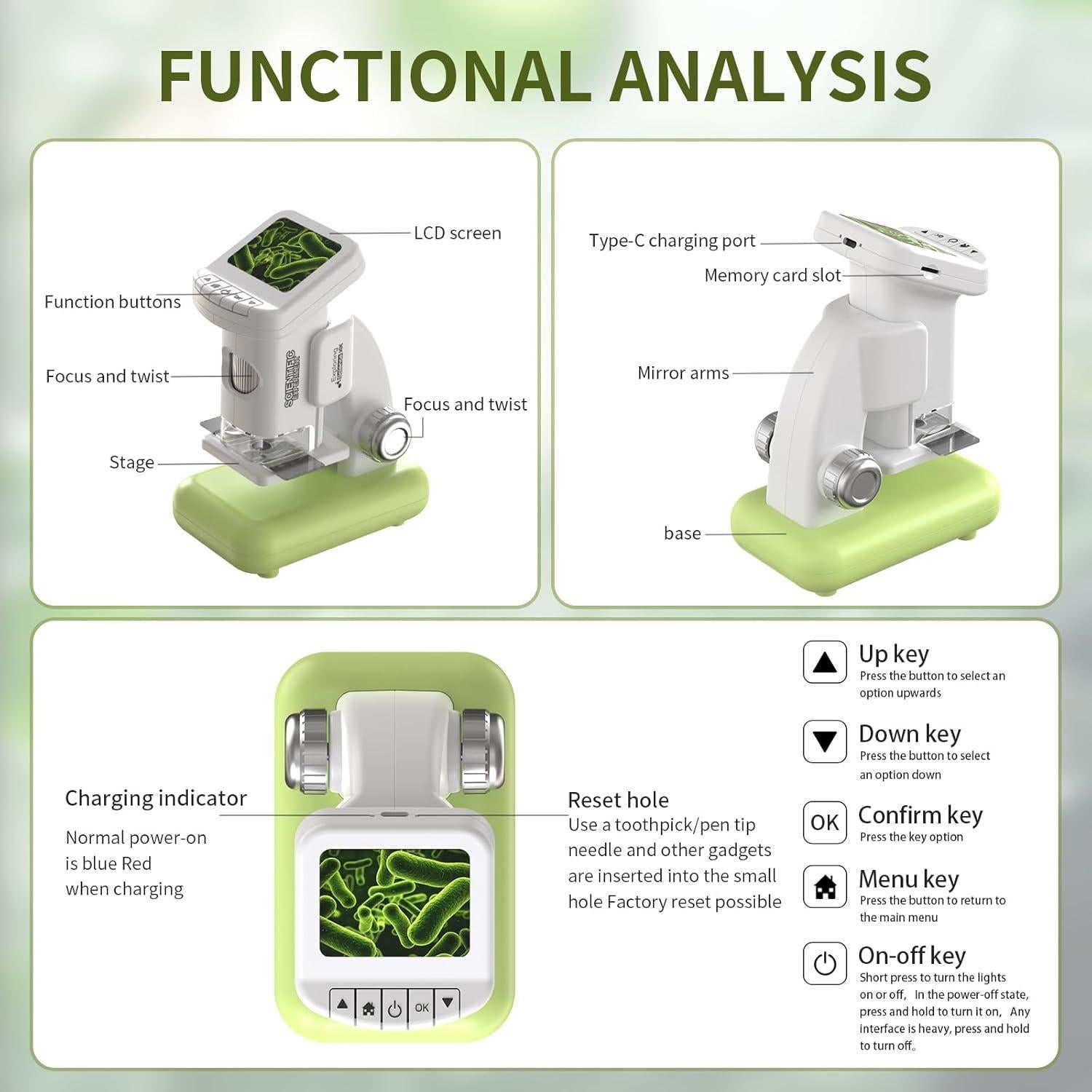 Microscopio Digital WSDMIC 1200X para Niños Verde