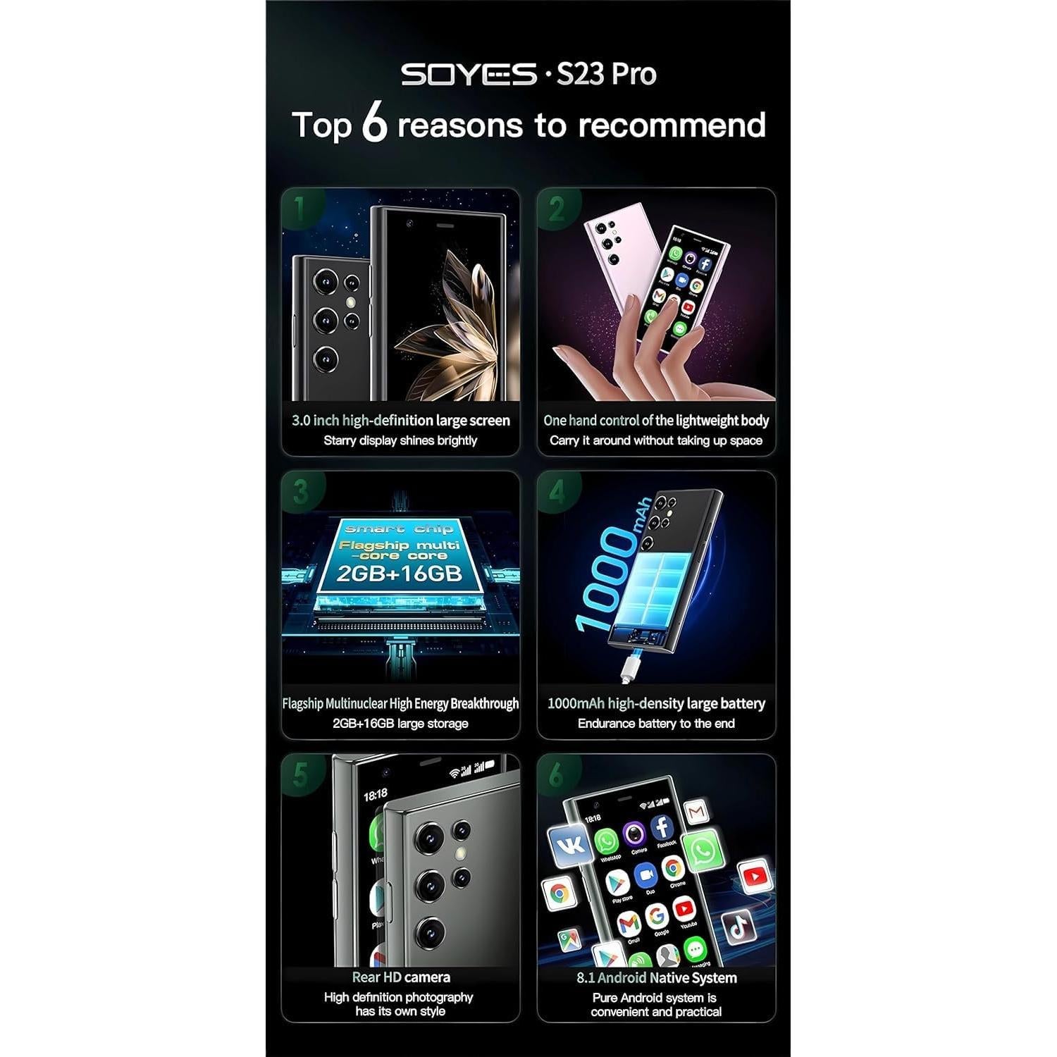 Mini Teléfono Celular Desbloqueado Broisae S23Pro 3G 2GB RAM