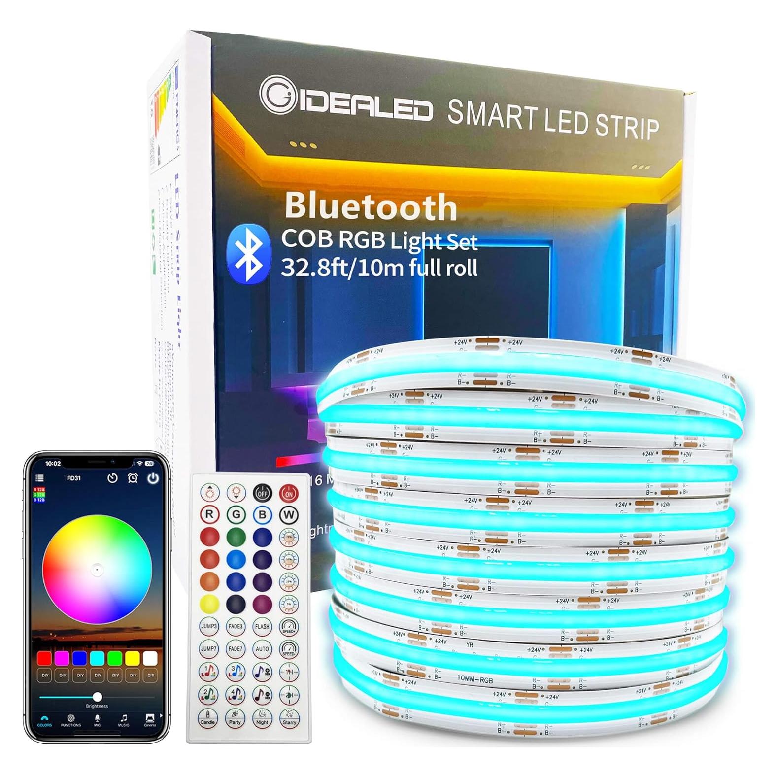 Tira de Luz LED COB GIDEALED 10m RGB 24V Dimmable con Control Remoto