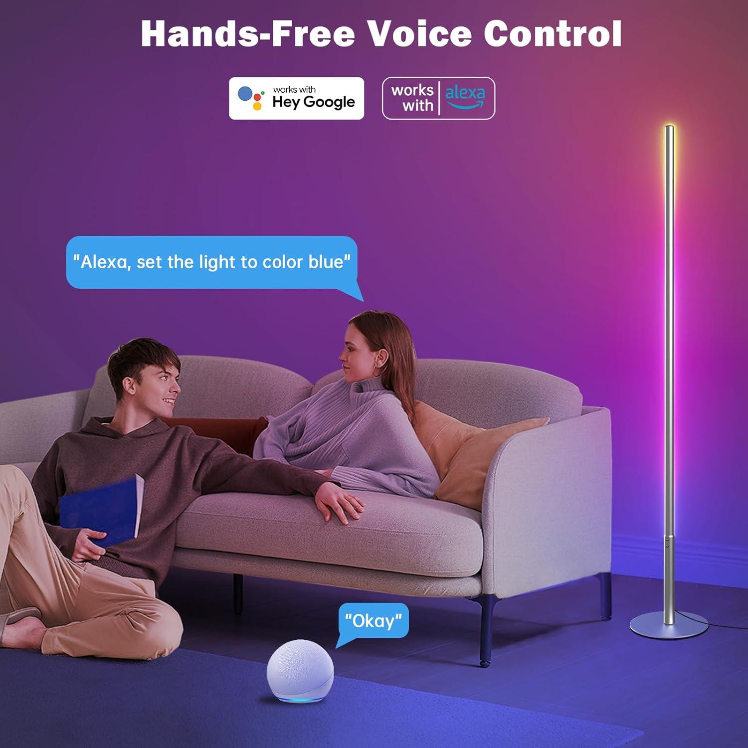 Lámpara de Piso LED Inteligente Tacopet RGBW Plateada 147cm