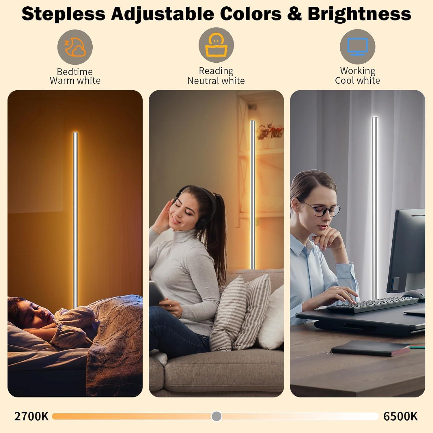 Lámpara de Piso LED Inteligente Tacopet RGBW Plateada 147cm