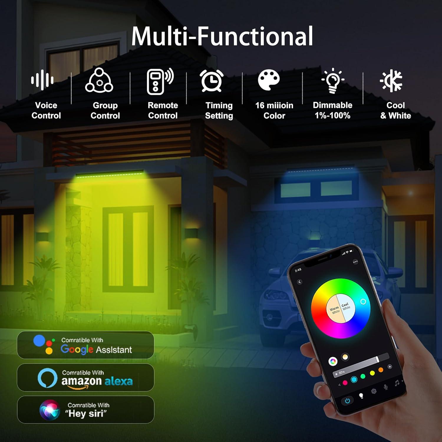 Luz de Pared LED RGBCW Yasotek 180W IP65 Control Remoto