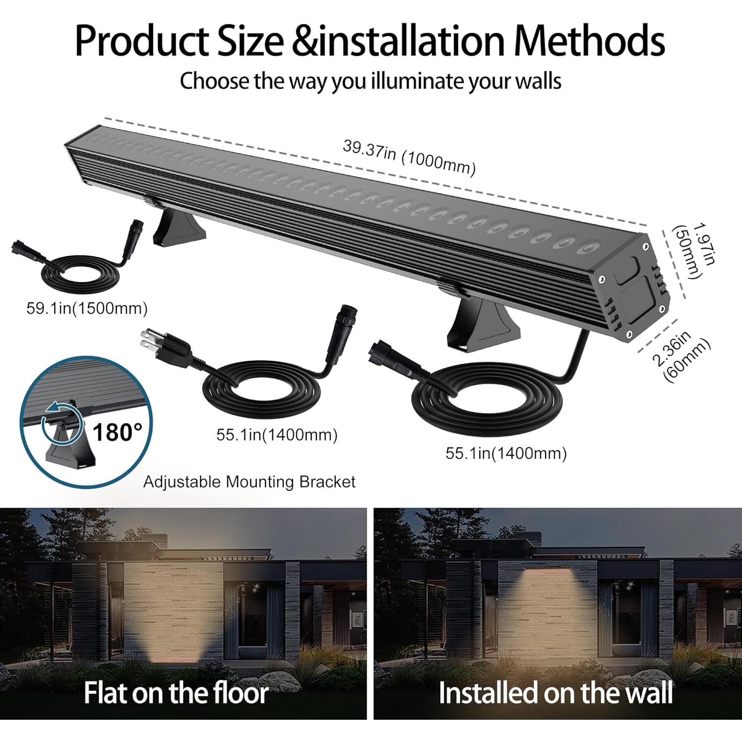 Luz de Pared LED RGBCW Yasotek 180W IP65 Control Remoto
