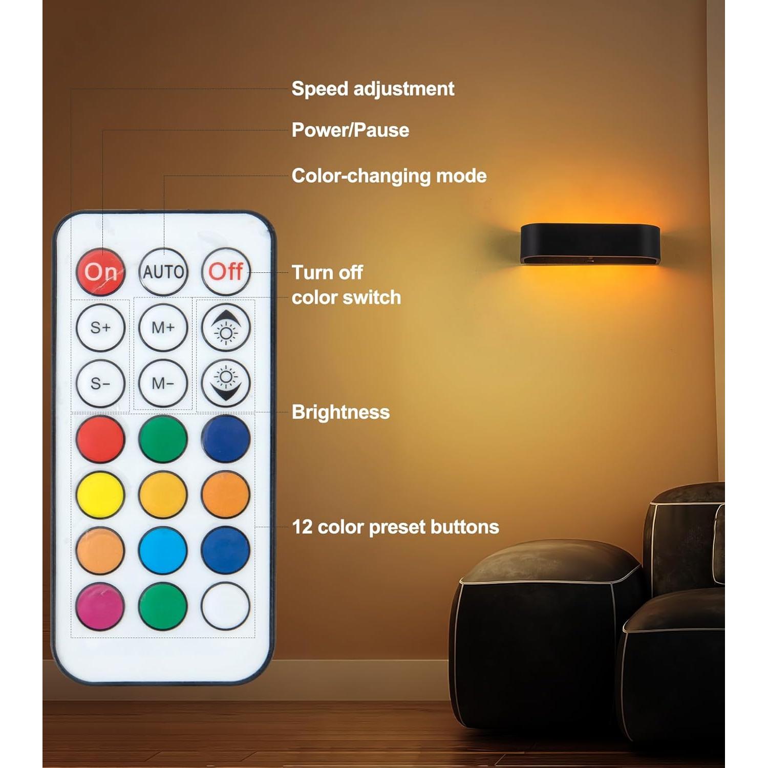 Luz de Pared LED Inalámbrica KwatTsz RGB 12 Colores 6000mAh