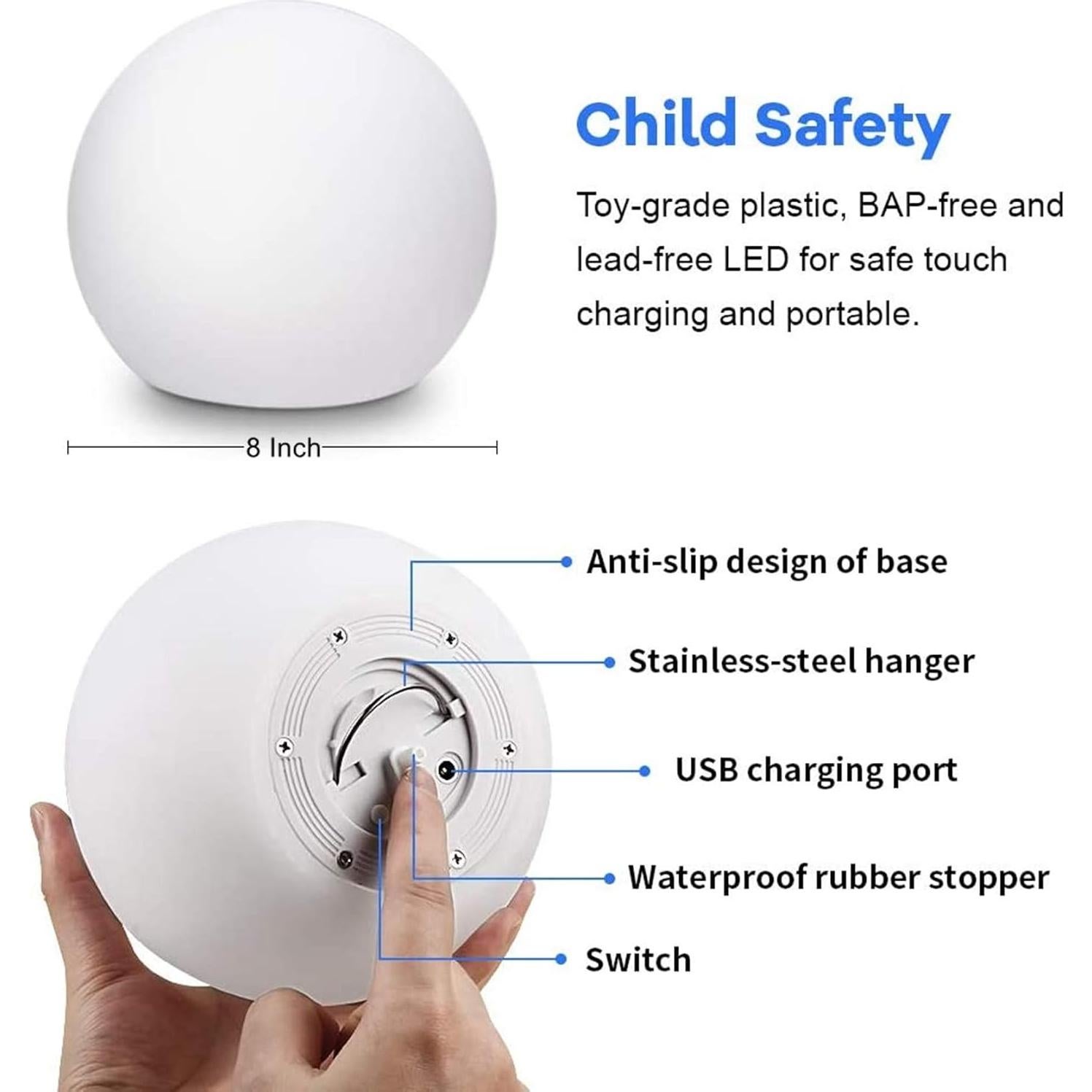 Luz de Bola LED Borelor 20cm Recargable con Control Remoto 16 Colores