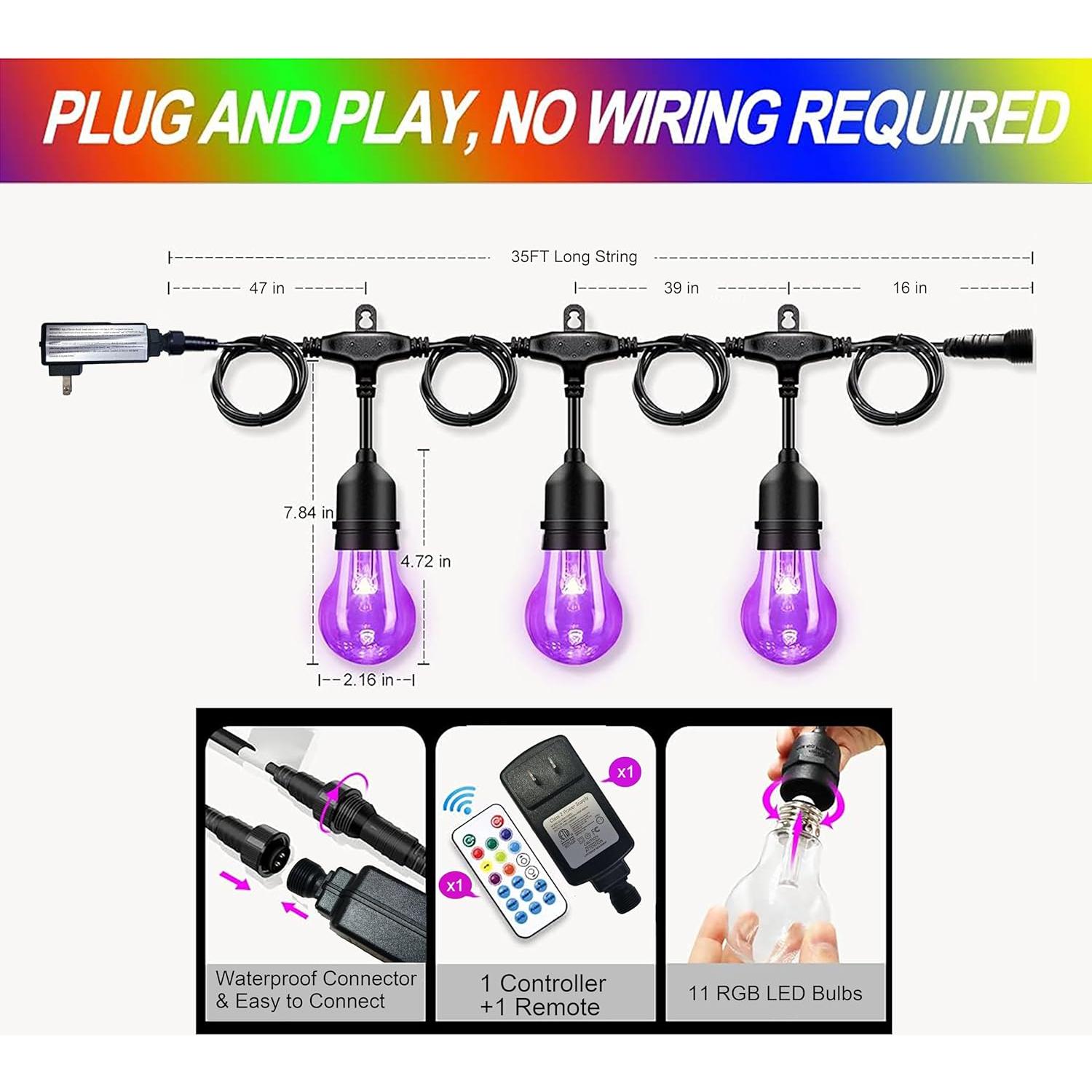 Luces de Cadena LED RGB Auroraworld 10.67M con Control Remoto