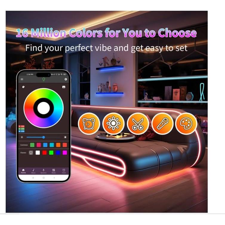 Tiras de luces LED RGB NBBUFF 122m con control remoto y APP