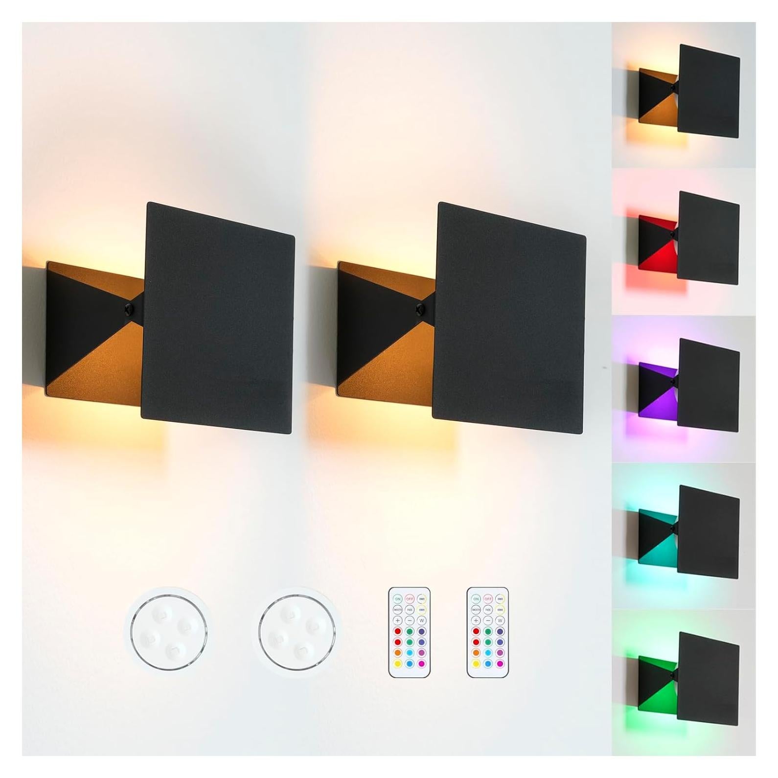 Apliques de Pared LED HEQIQEH RGB Inalámbricos 2-Pack