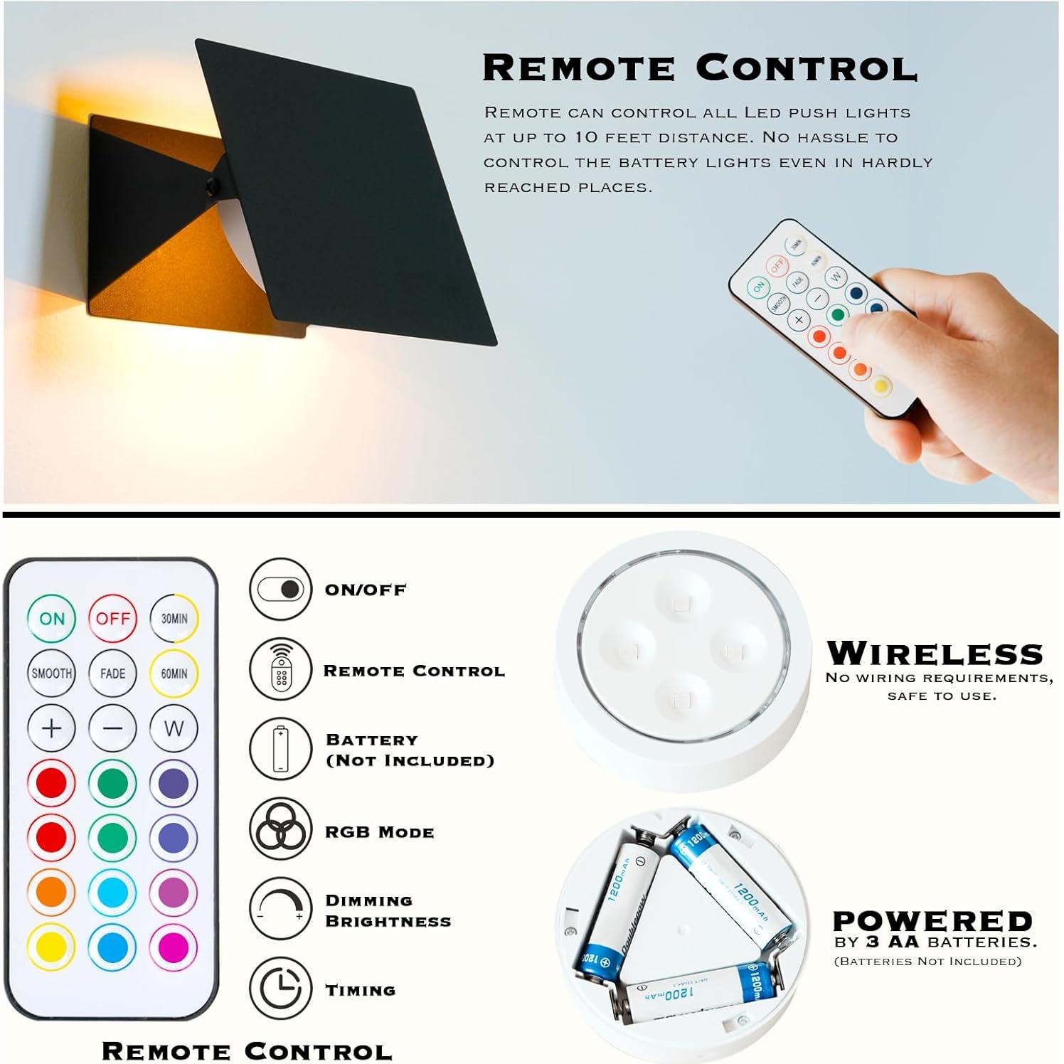 Apliques de Pared LED HEQIQEH RGB Inalámbricos 2-Pack