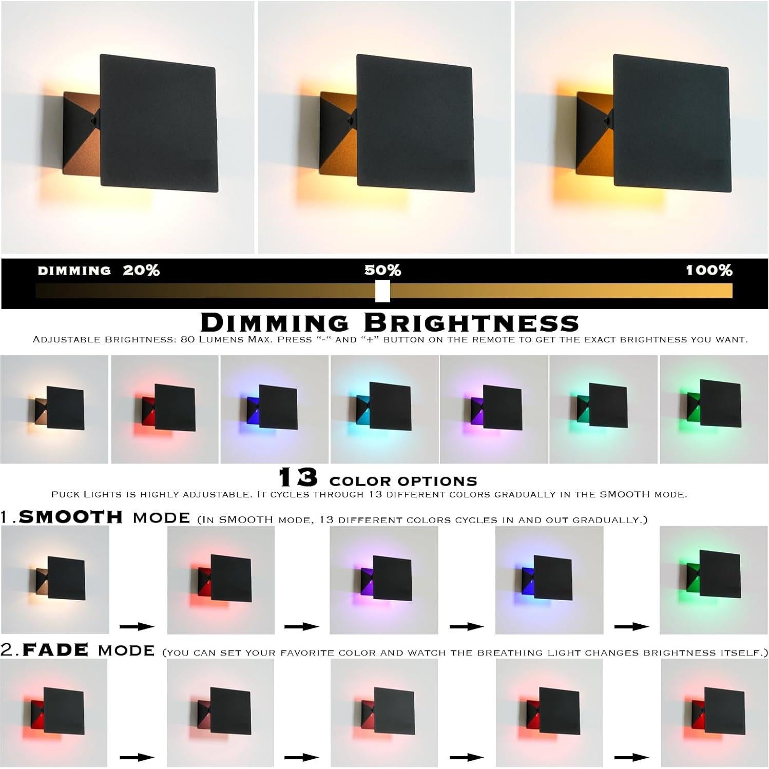 Apliques de Pared LED HEQIQEH RGB Inalámbricos 2-Pack