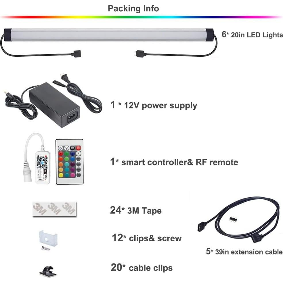 Kit de Iluminación LED Bajo Gabinete LAIFUNI 20" RGB 6 Pcs