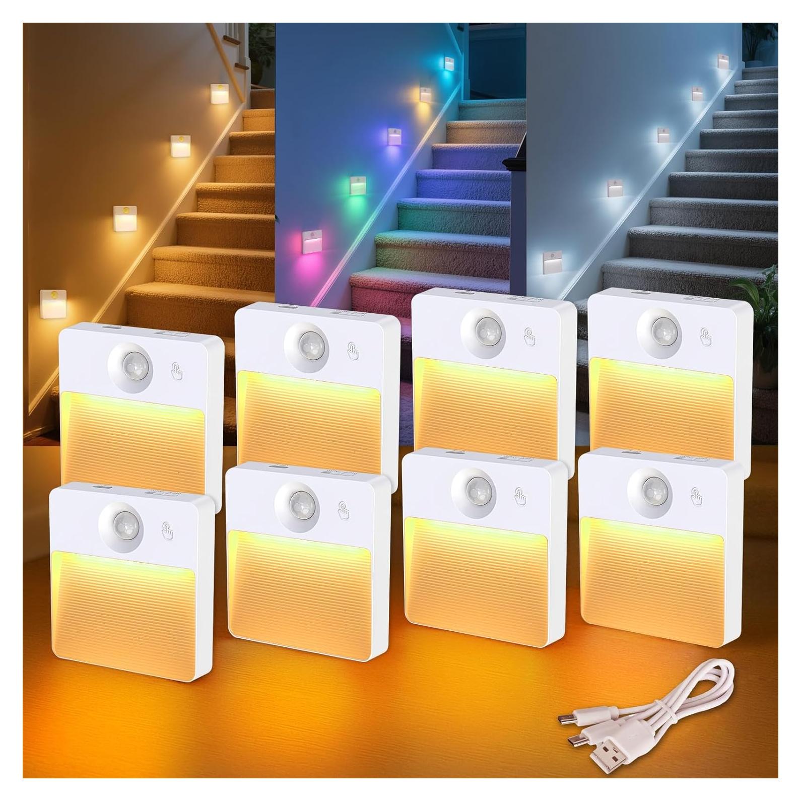 Paquete de 8 luces de escalera recargables Guankaidianzishangwu