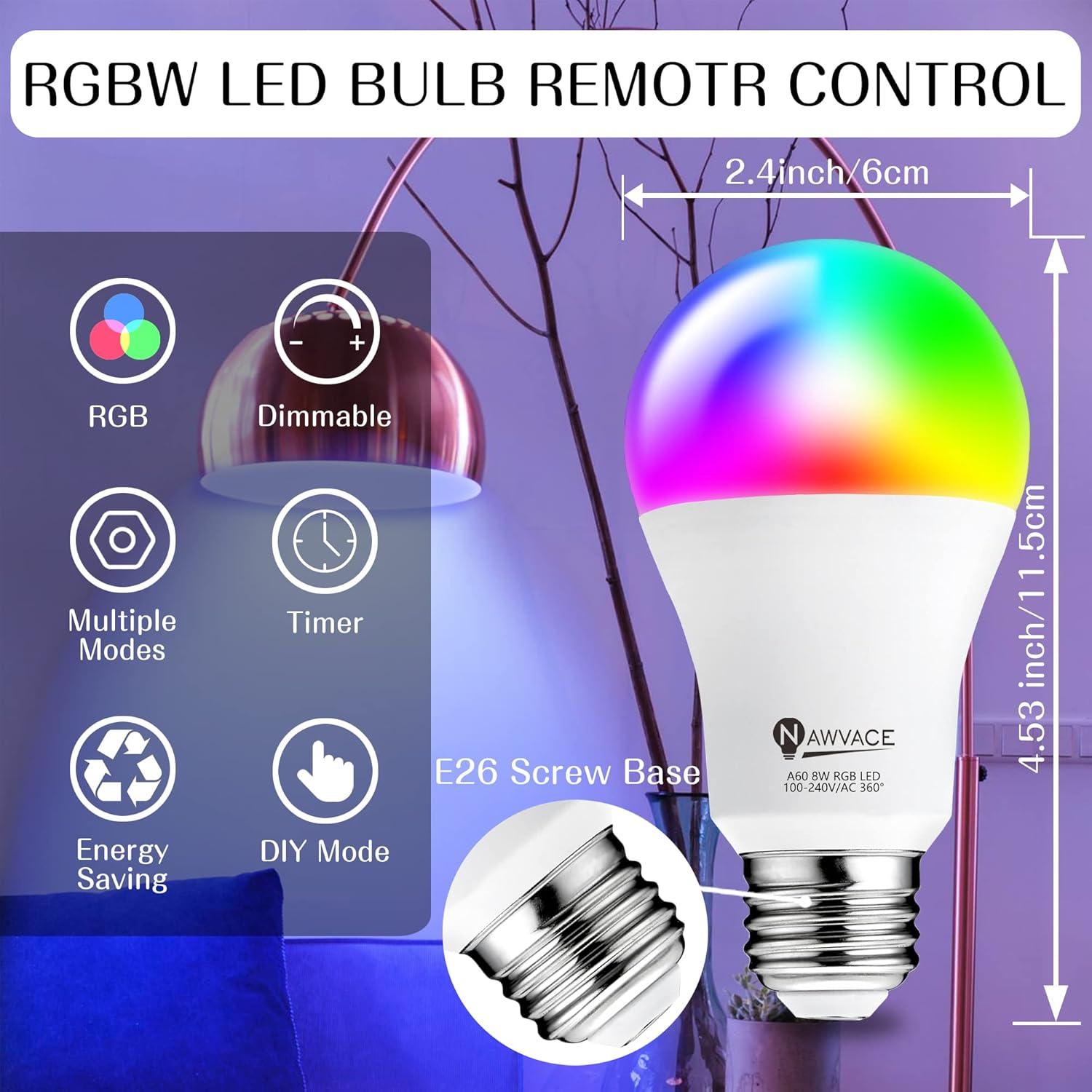 Bombilla LED RGB Regulable 8W E26 A19 con Control Remoto