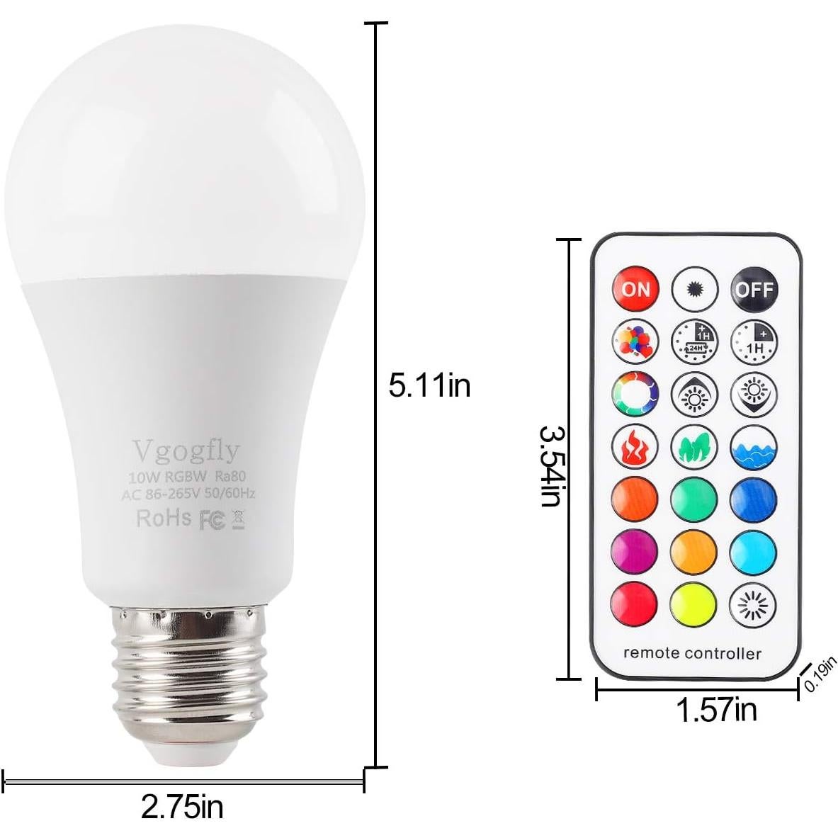 Bombillas LED RGB 10W Vgogfly E26 Control Remoto 2 Unidades