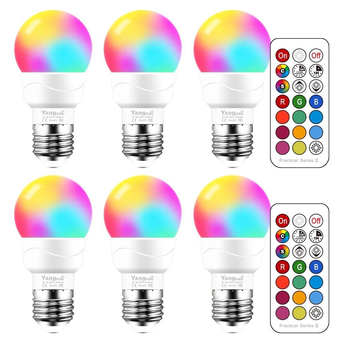 Bombillas LED RGB 5W Yangcsl, Paquete de 6, Control Remoto