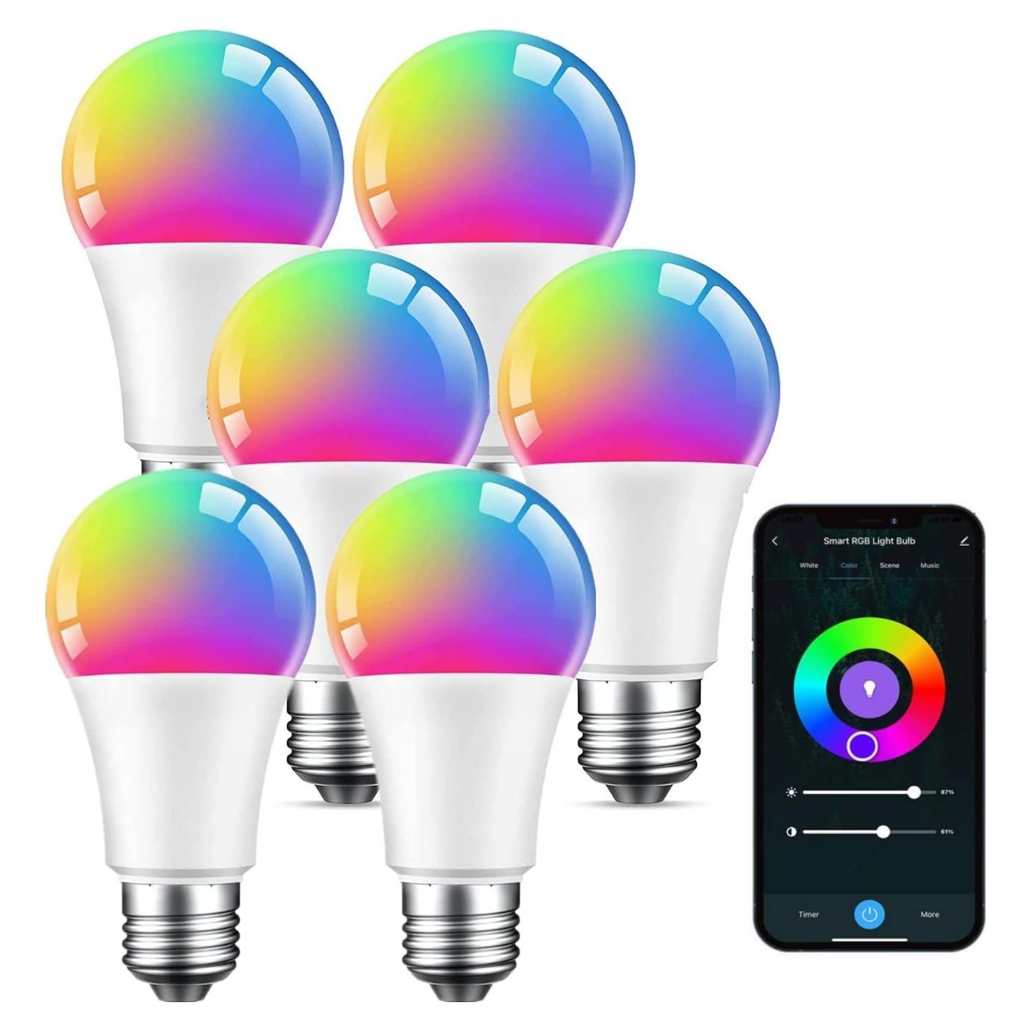 Bombilla Inteligente Beantech A19 RGB 8W WiFi Paquete de 6