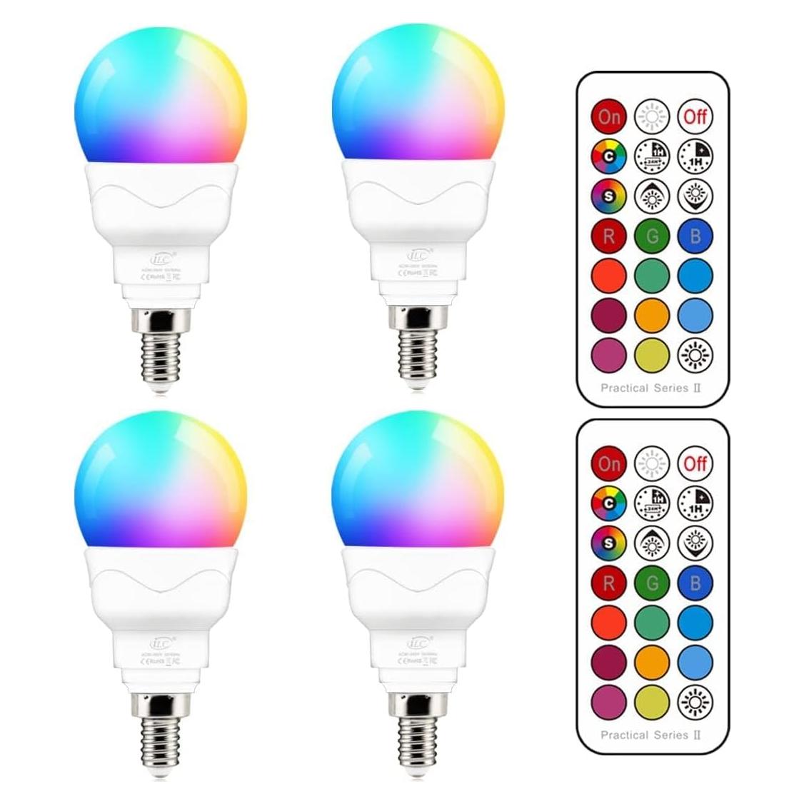 Bombillas LED RGBW iLC E12 5W 2700K Control Remoto Paquete 4