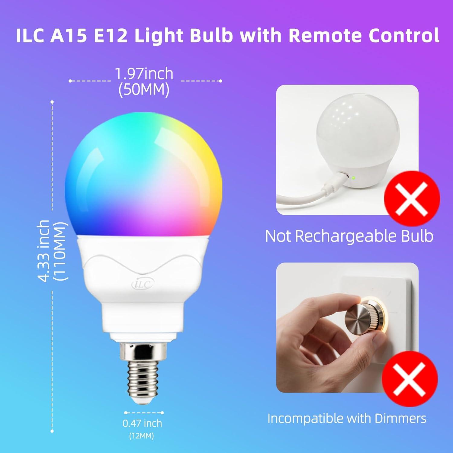Bombillas LED RGBW iLC E12 5W 2700K Control Remoto Paquete 4