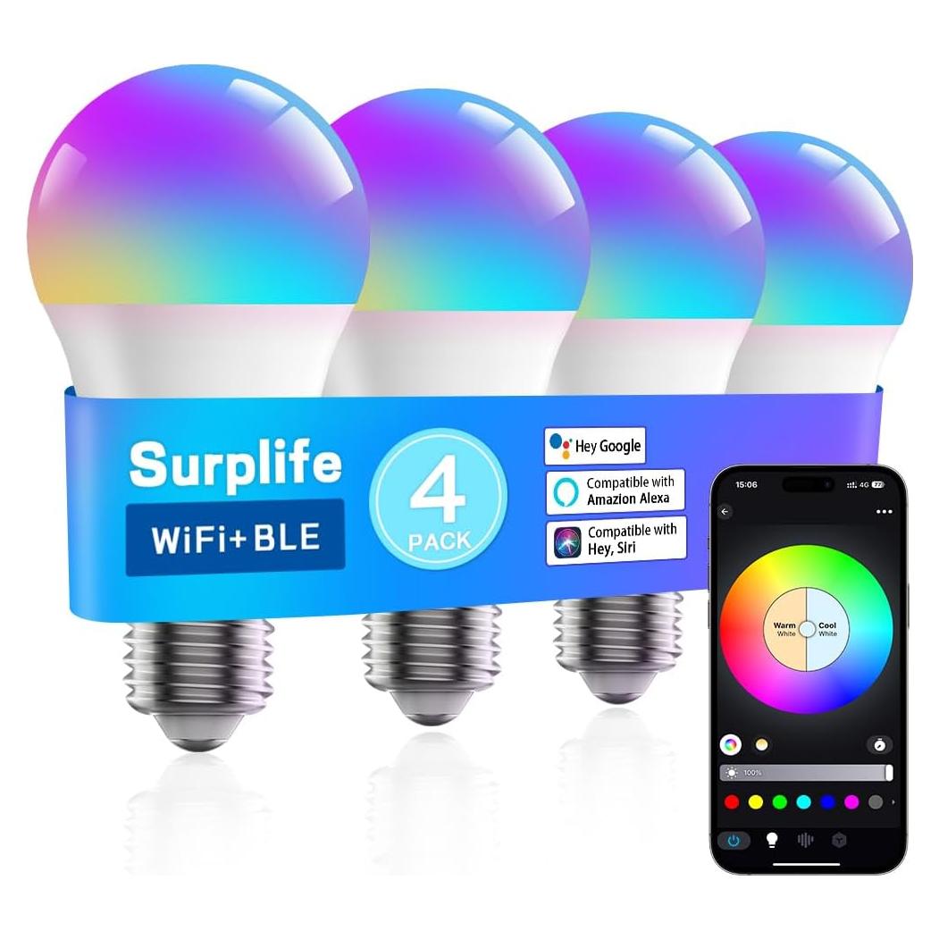 Bombillas LED Inteligentes BAOSKOMES A19 E26 9W 800 Lúmenes Paquete de 4