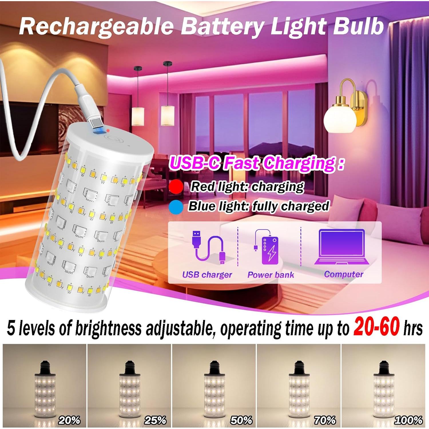 Bombillas Recargables a Batería Slywise 10000mAh RGB Control Remoto