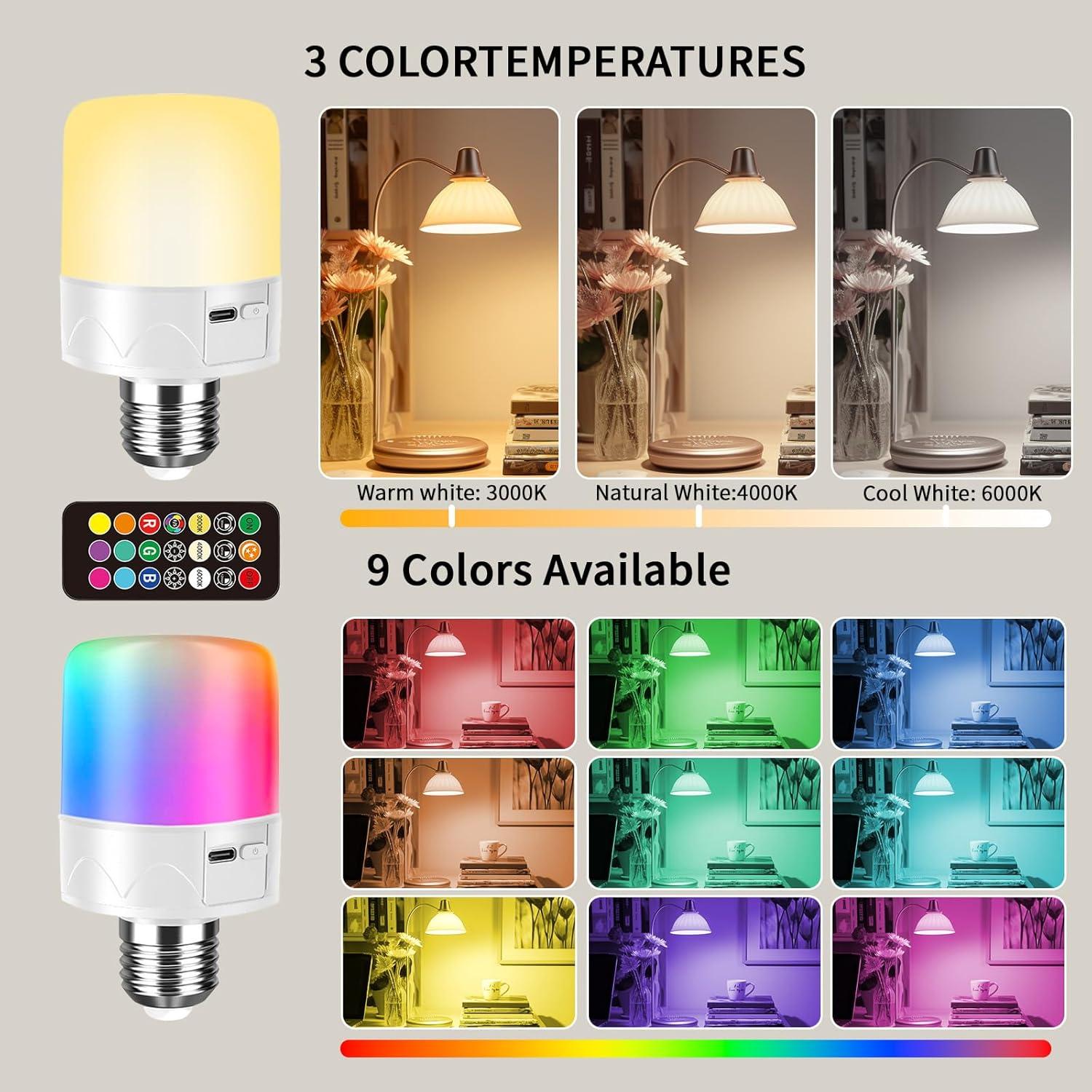 Bombilla Recargable E26 SijiMingyue 9W RGB con Control Remoto