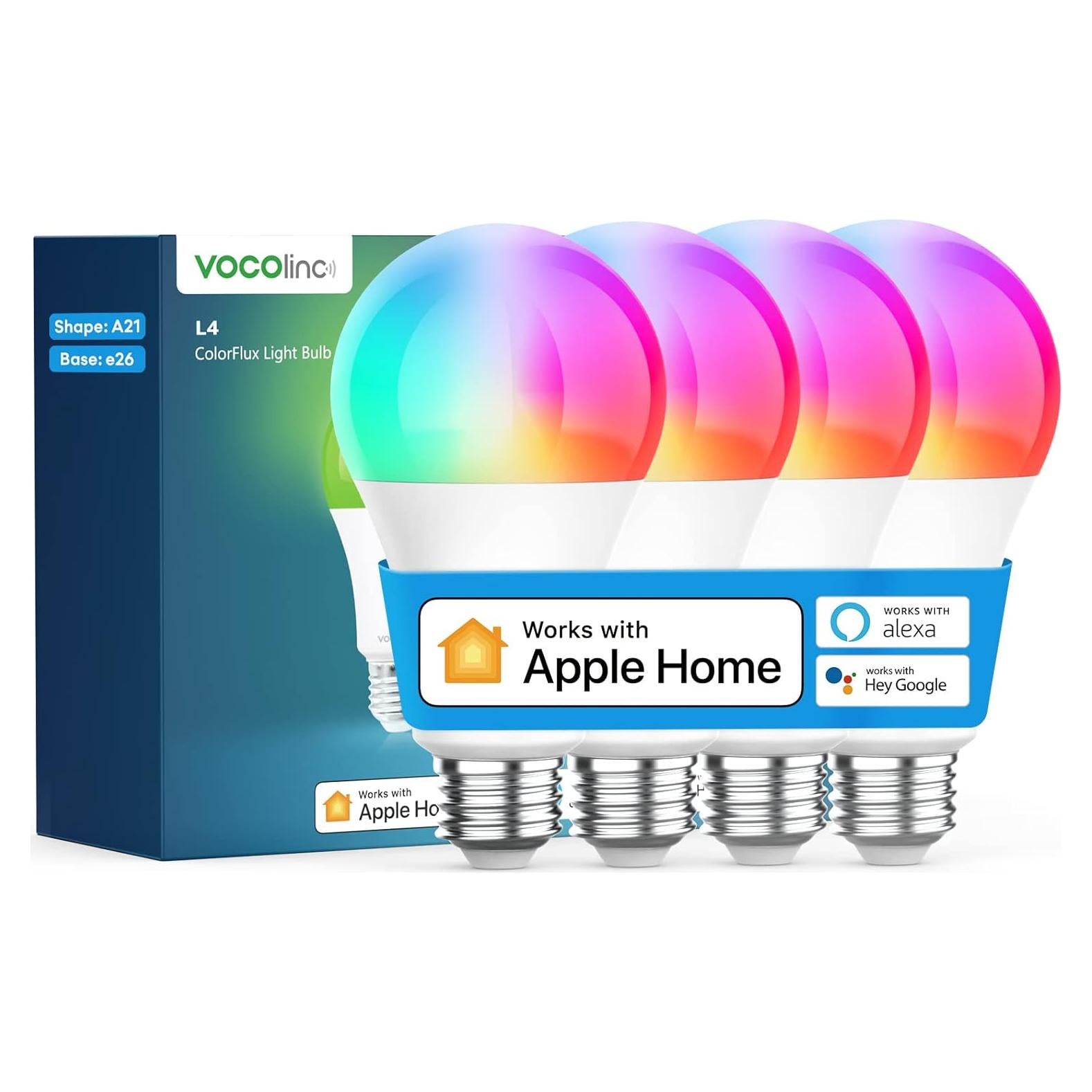 Bombilla Inteligente VOCOlinc L4, 9.5W, 850 Lúmenes, Multicolor, 4 Piezas