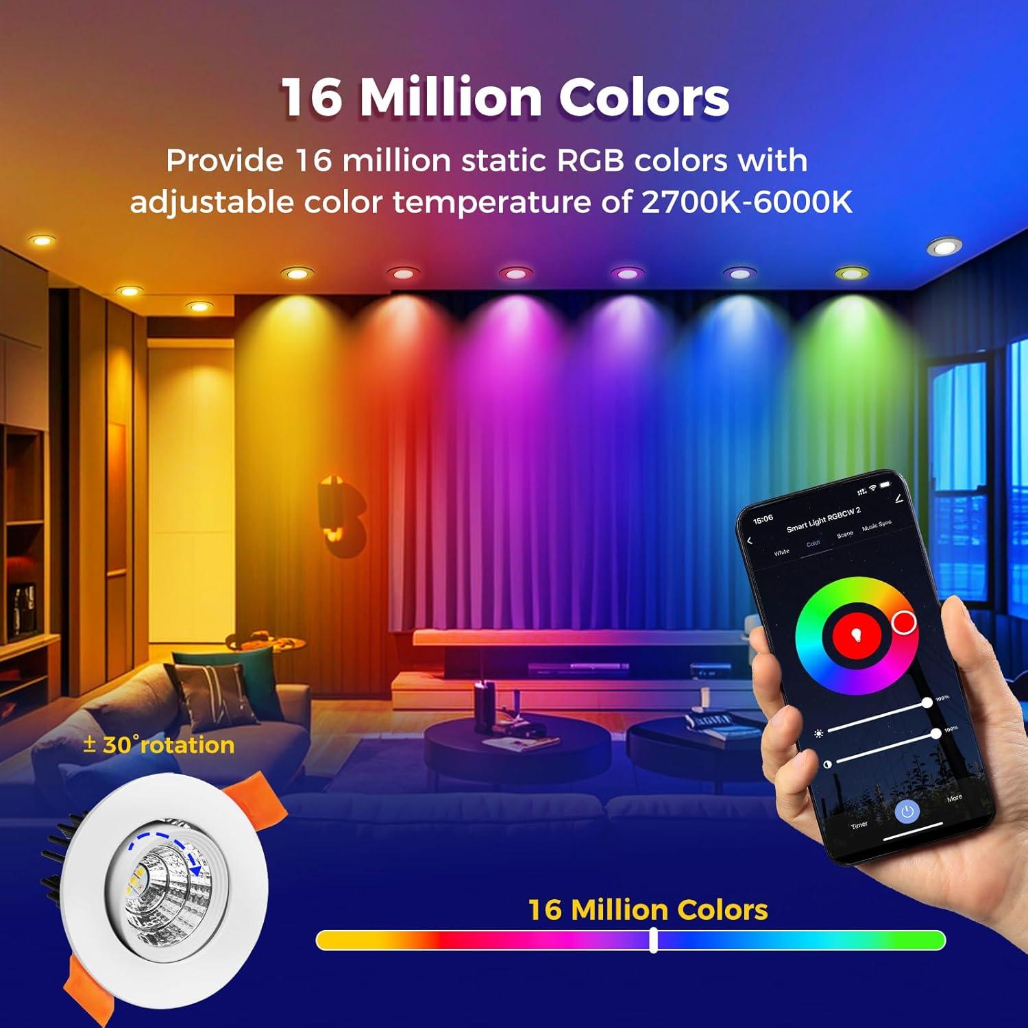 Paquete de 6 luces empotradas LED 5W RGB YASIZESOU