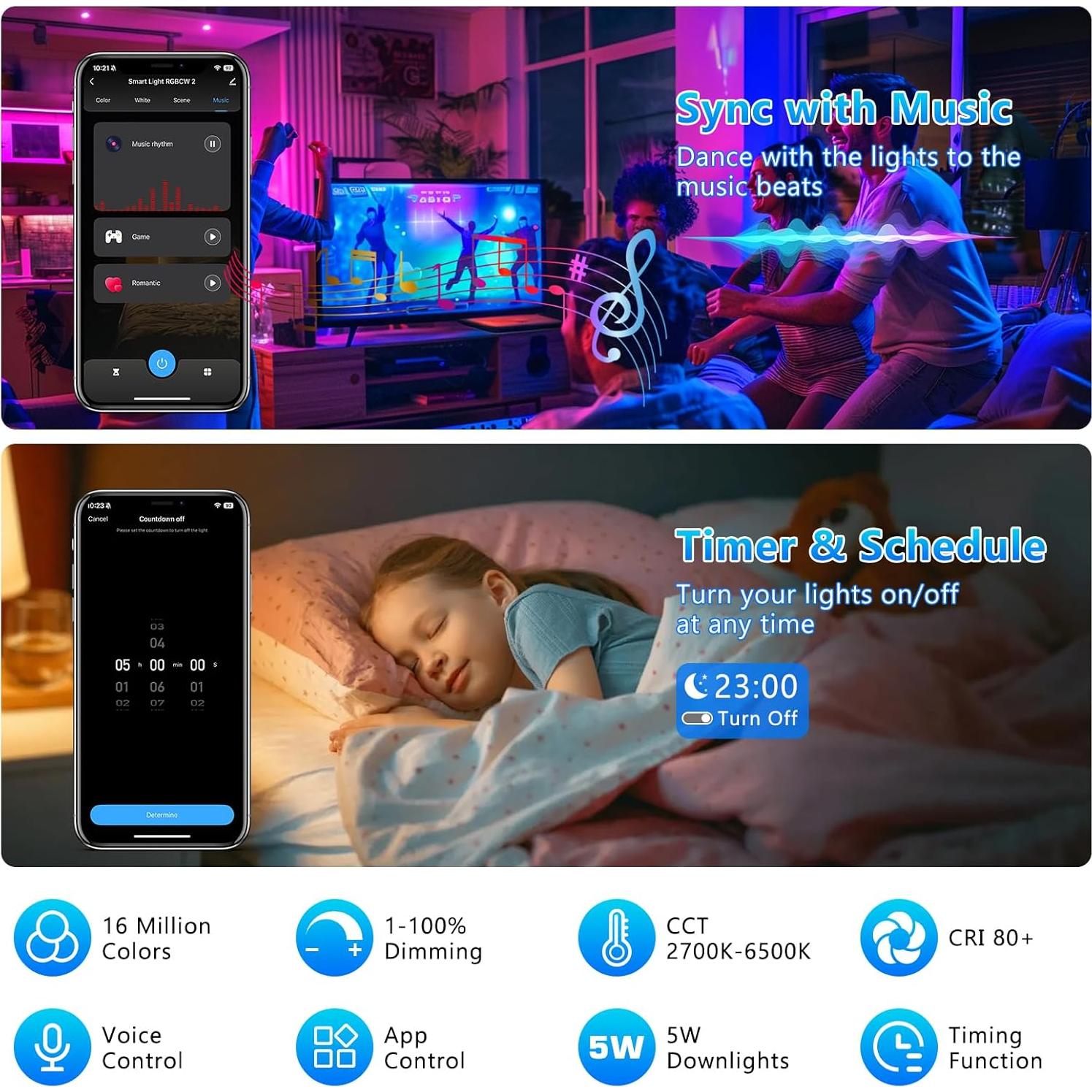 Paquete de 6 luces empotradas LED 5W RGB YASIZESOU