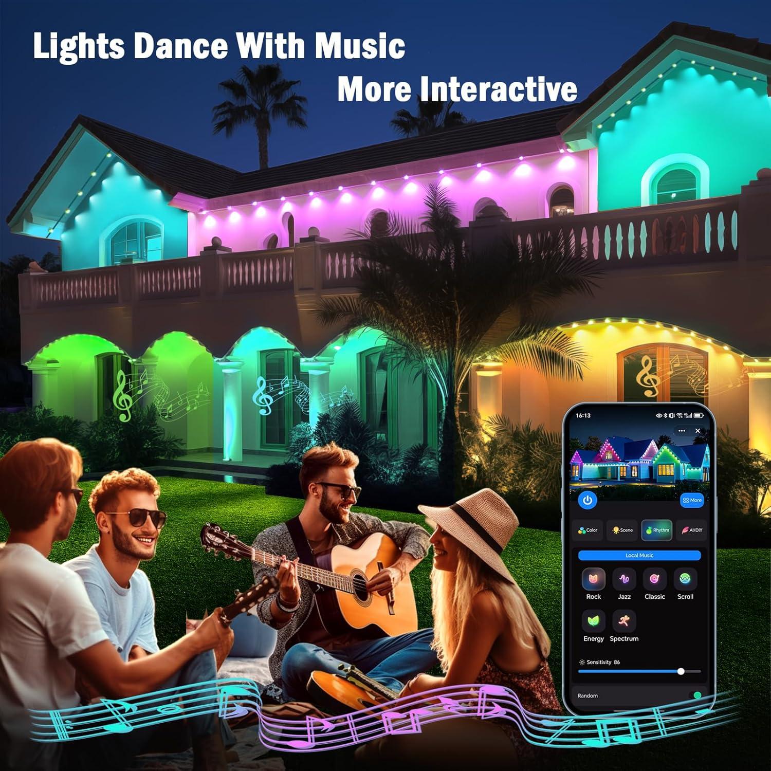 Luces Navideñas Permanentes RGB 30.48m IP67 Control Remoto