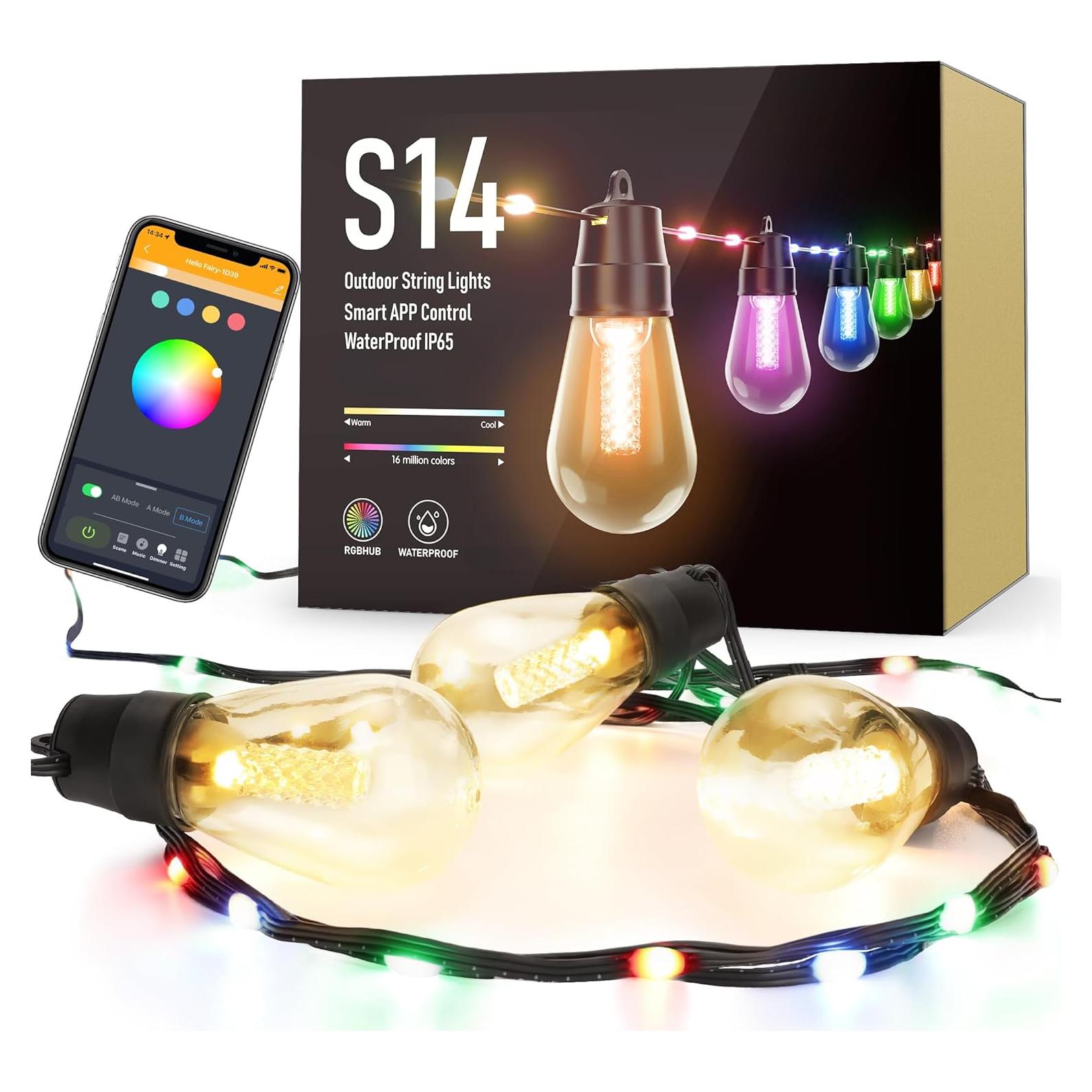 Luces de Patio Inteligentes Flacchi S14 - 14m RGB y Blanco Cálido