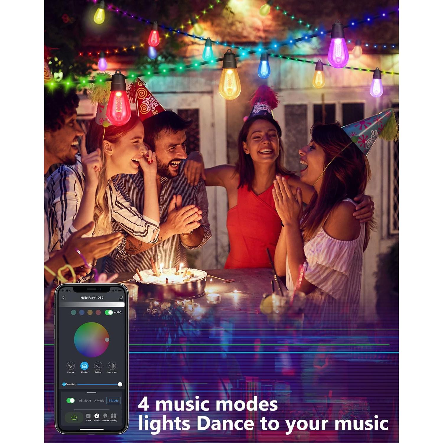 Luces de Patio Inteligentes Flacchi S14 - 14m RGB y Blanco Cálido