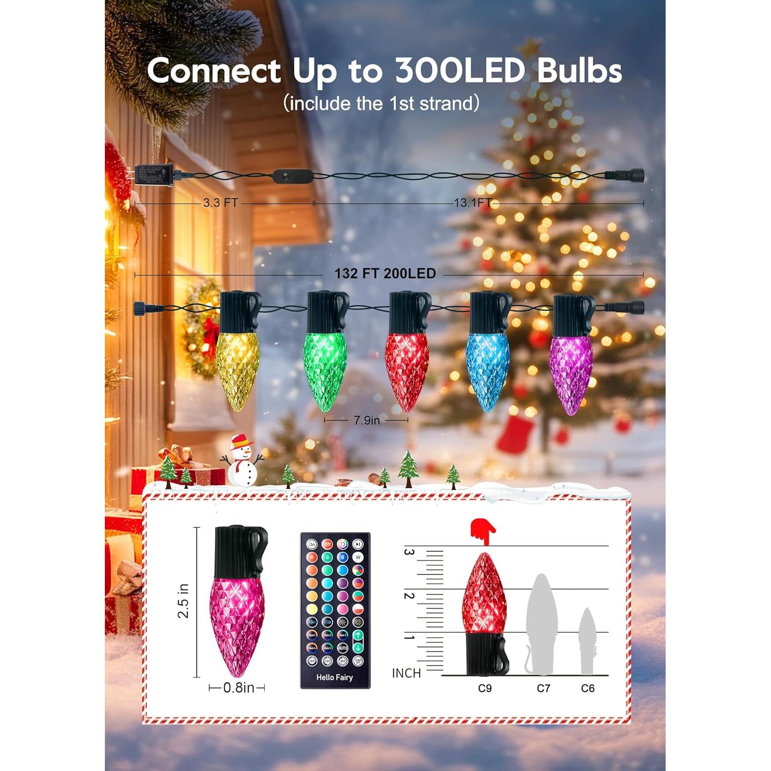 Luces LED de Navidad C9 Minetom 200 RGB Inteligentes 40m