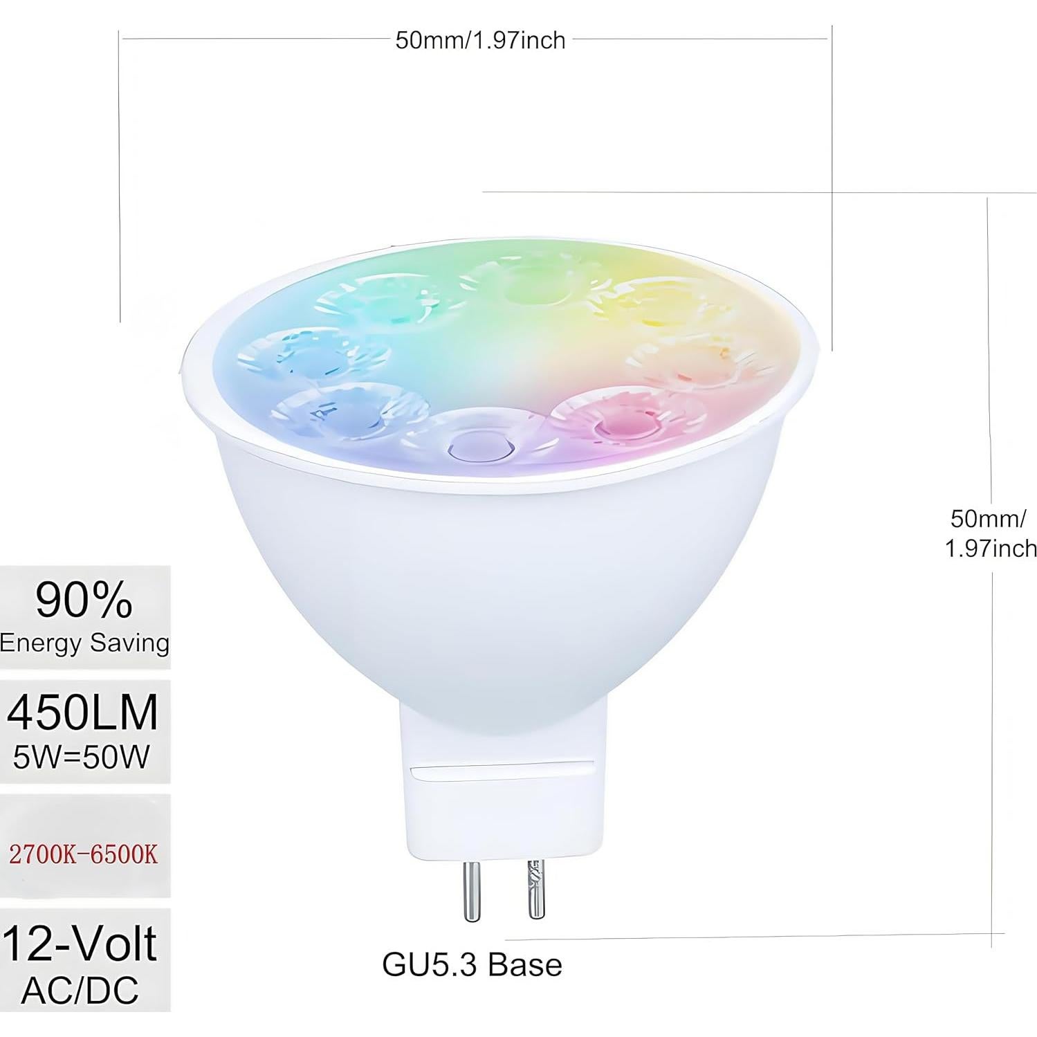 Bombilla LED Smart GU5.3 RGB 12V - Control WiFi y Bluetooth