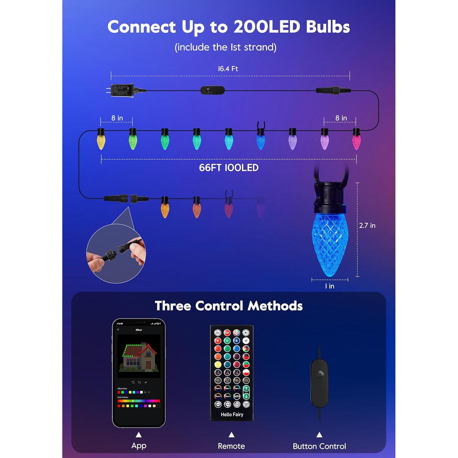 Cadena de Luces de Navidad C9 Brightown 100 LED 25m RGB