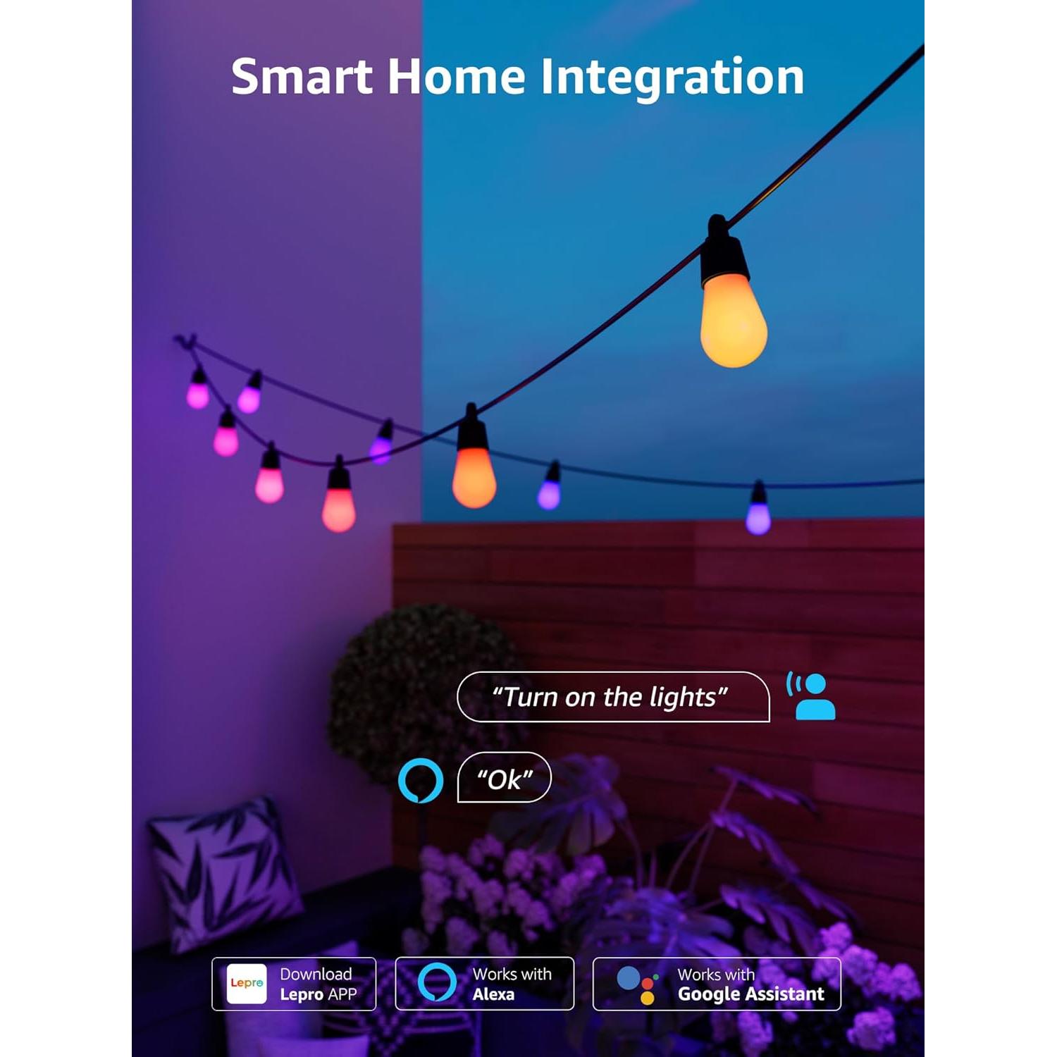 Luces de Cadena Inteligentes Lepro ZB1 15 Bombillas RGB+Blanco Cálido