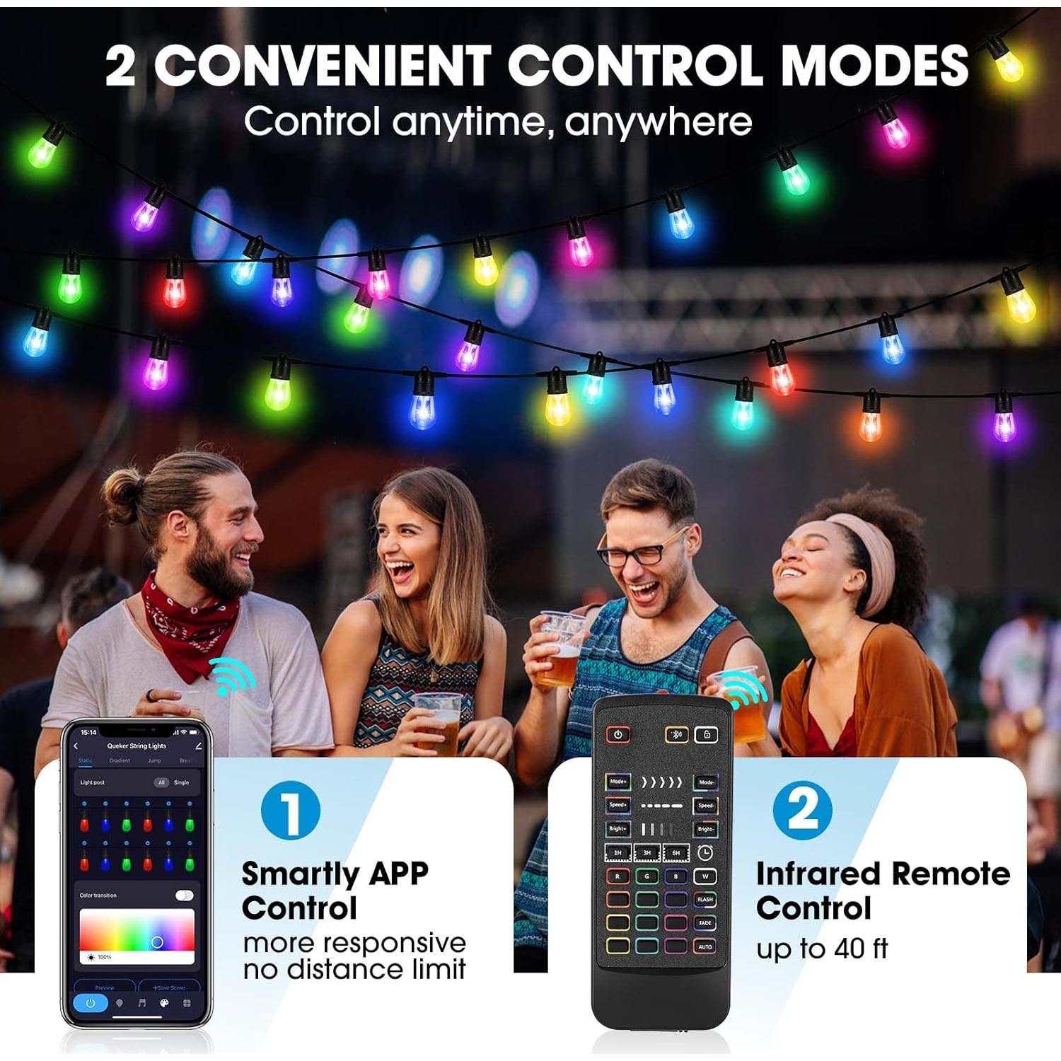 Luces de Cadena LED 30m Queker RGB Inteligentes con Control Remoto