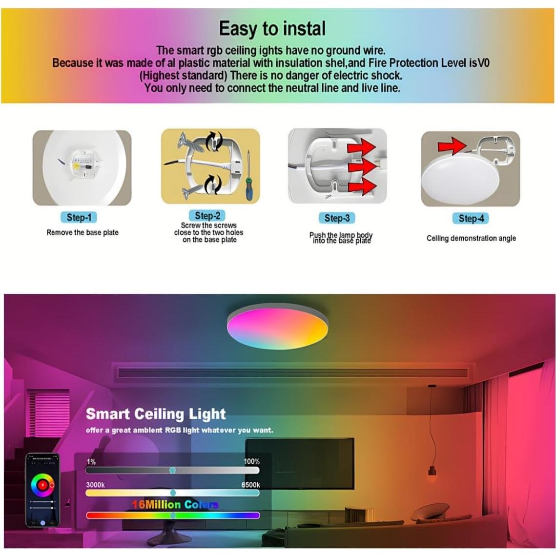 Luz de Techo Inteligente LED RGB+CCT Somto 30.2cm 3000-6500K