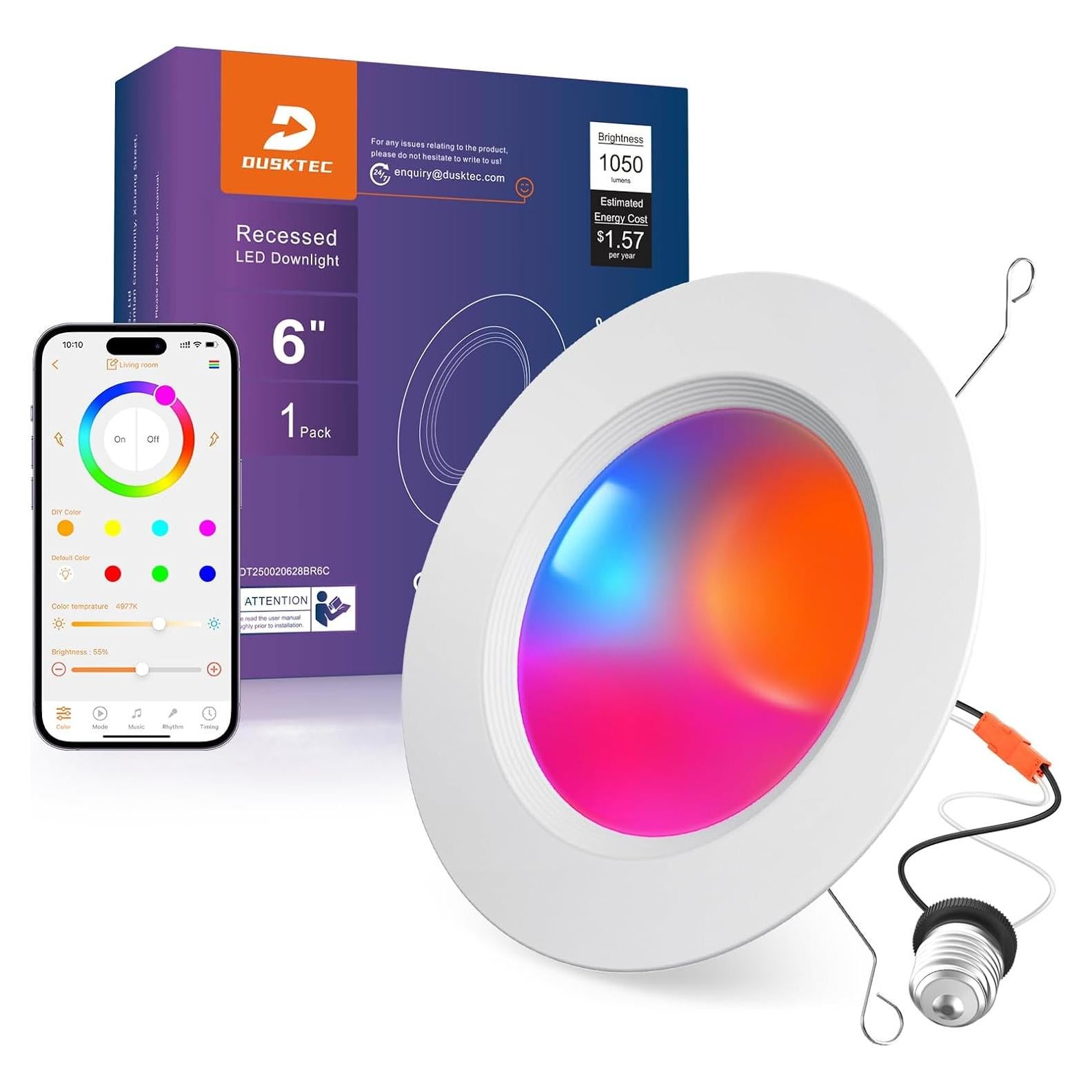 Iluminación empotrada LED DUSKTEC 6" RGBCW 13W regulable