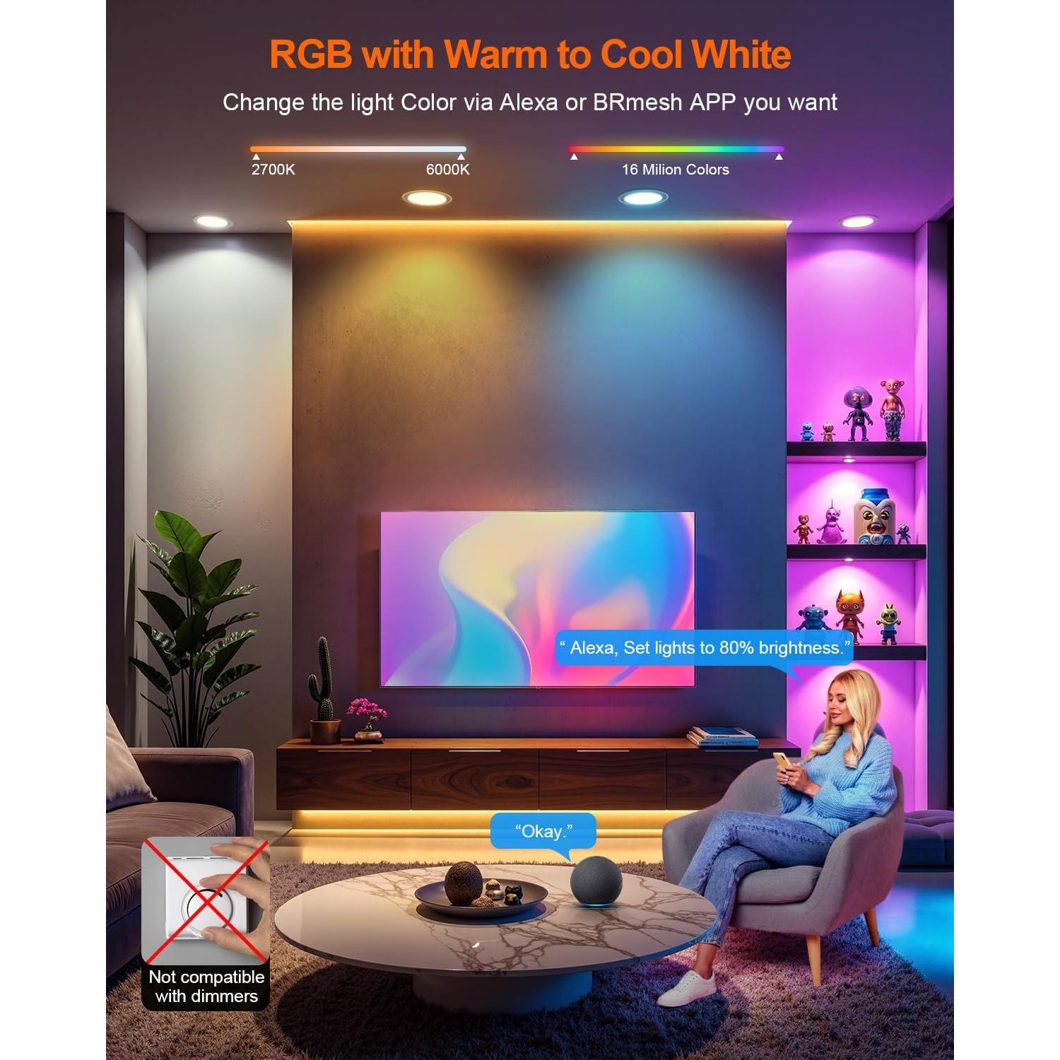 Iluminación empotrada LED DUSKTEC 6" RGBCW 13W regulable