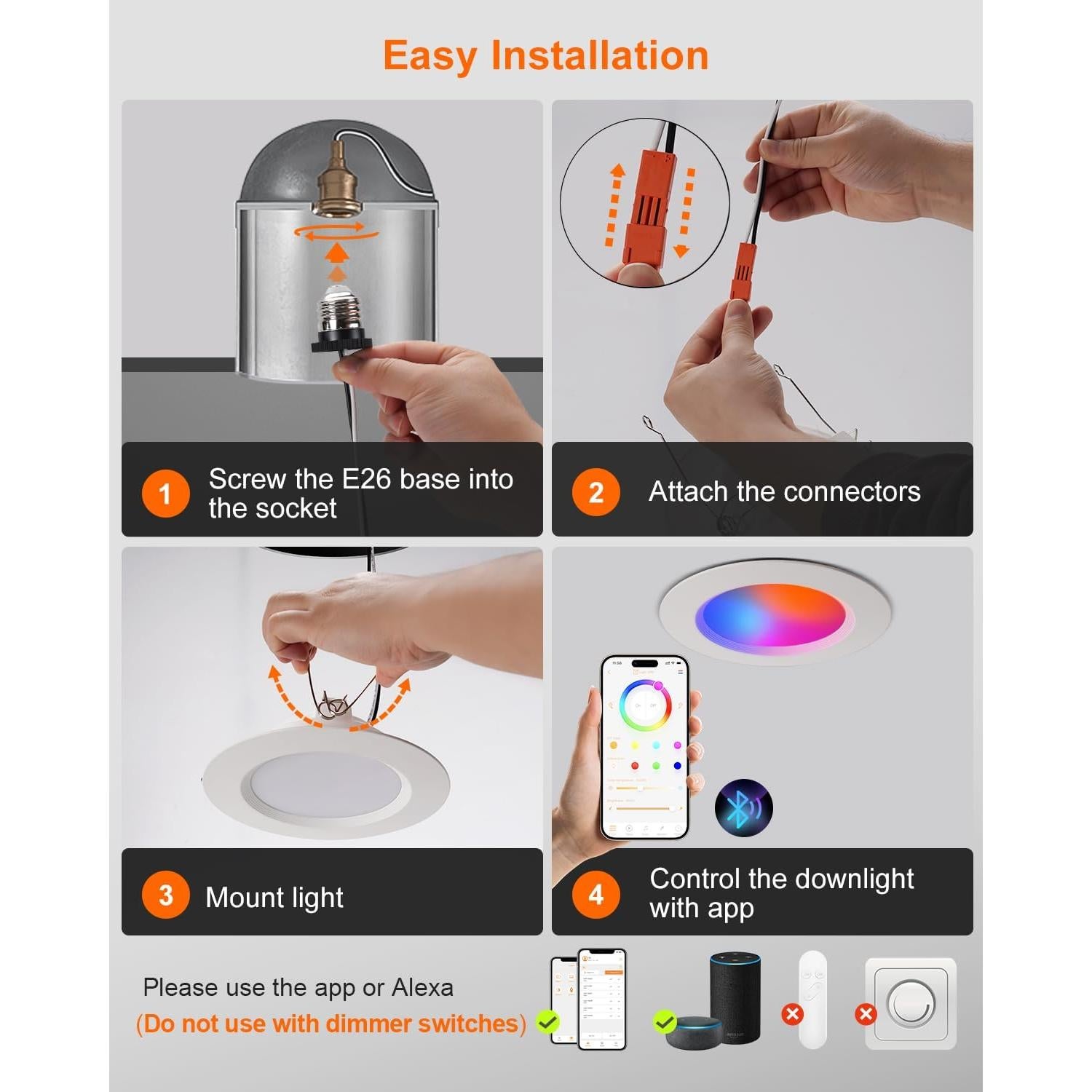 Iluminación empotrada LED DUSKTEC 6" RGBCW 13W regulable