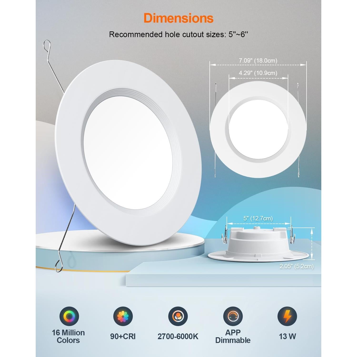 Iluminación empotrada LED DUSKTEC 6" RGBCW 13W regulable