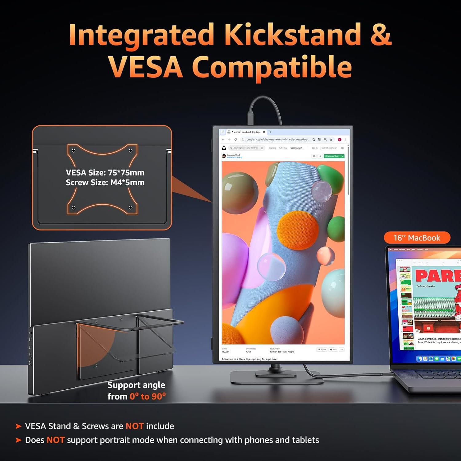 Monitor Portátil 18.5" FHD 100Hz KKSmart con Soporte Integrado